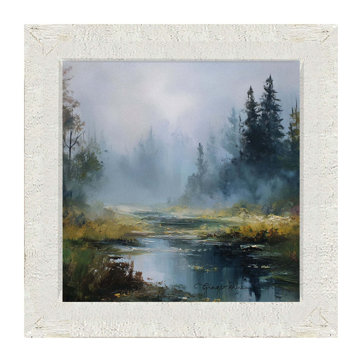 Foggy Forest Stream - Framed Art