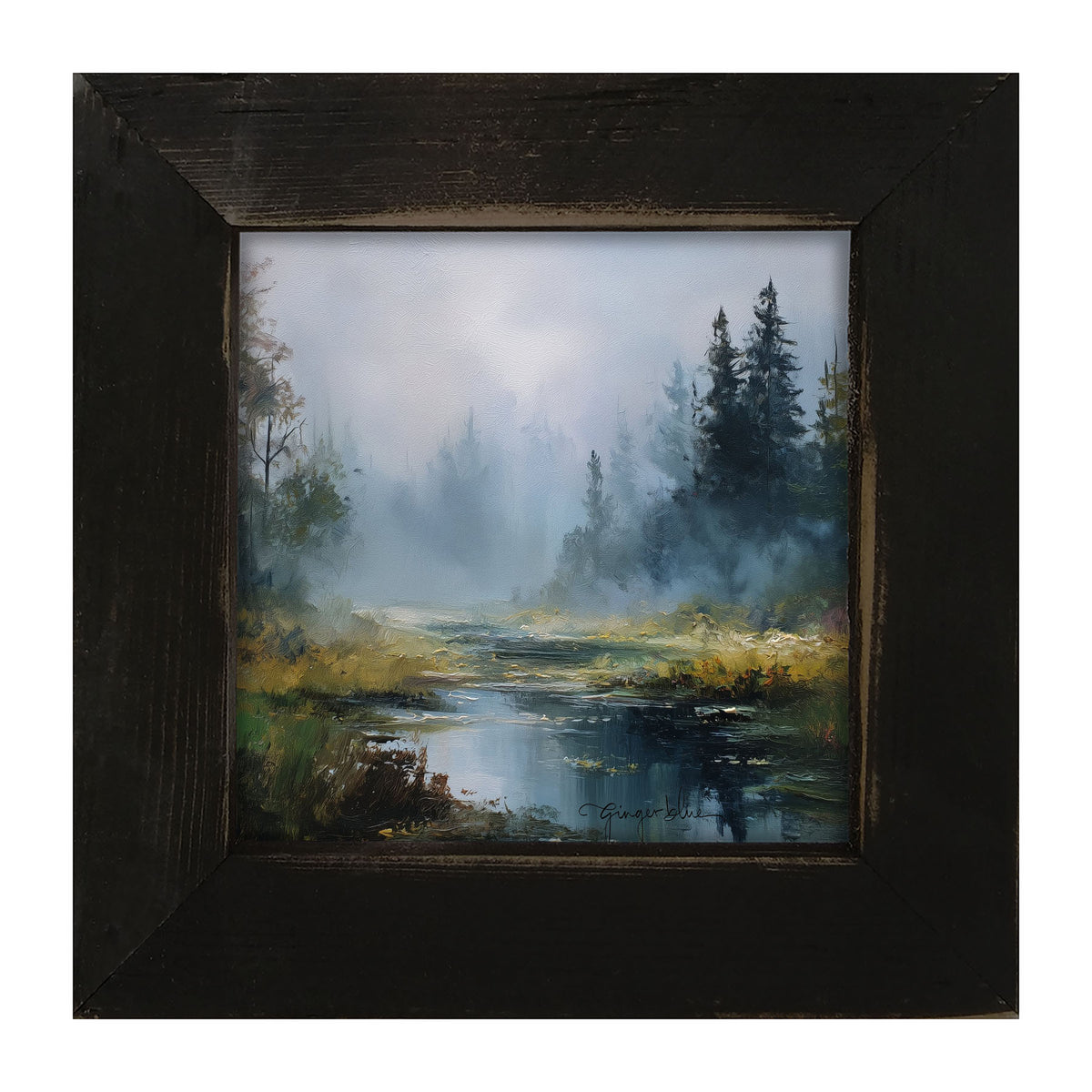 Foggy Forest Stream - Framed Art