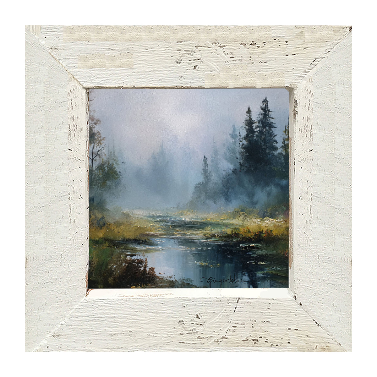 Foggy Forest Stream - Framed Art