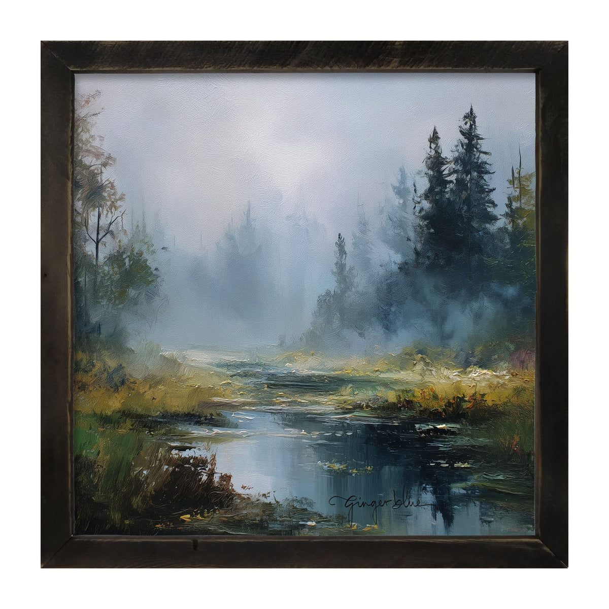 Foggy Forest Stream - Framed Art