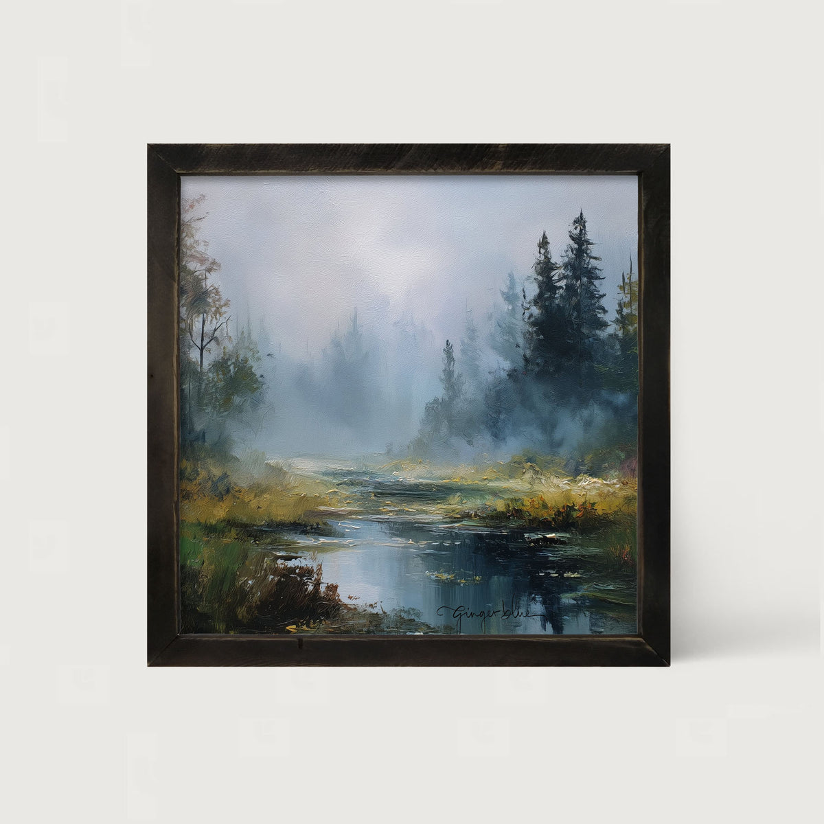 Foggy Forest Stream - Framed Art