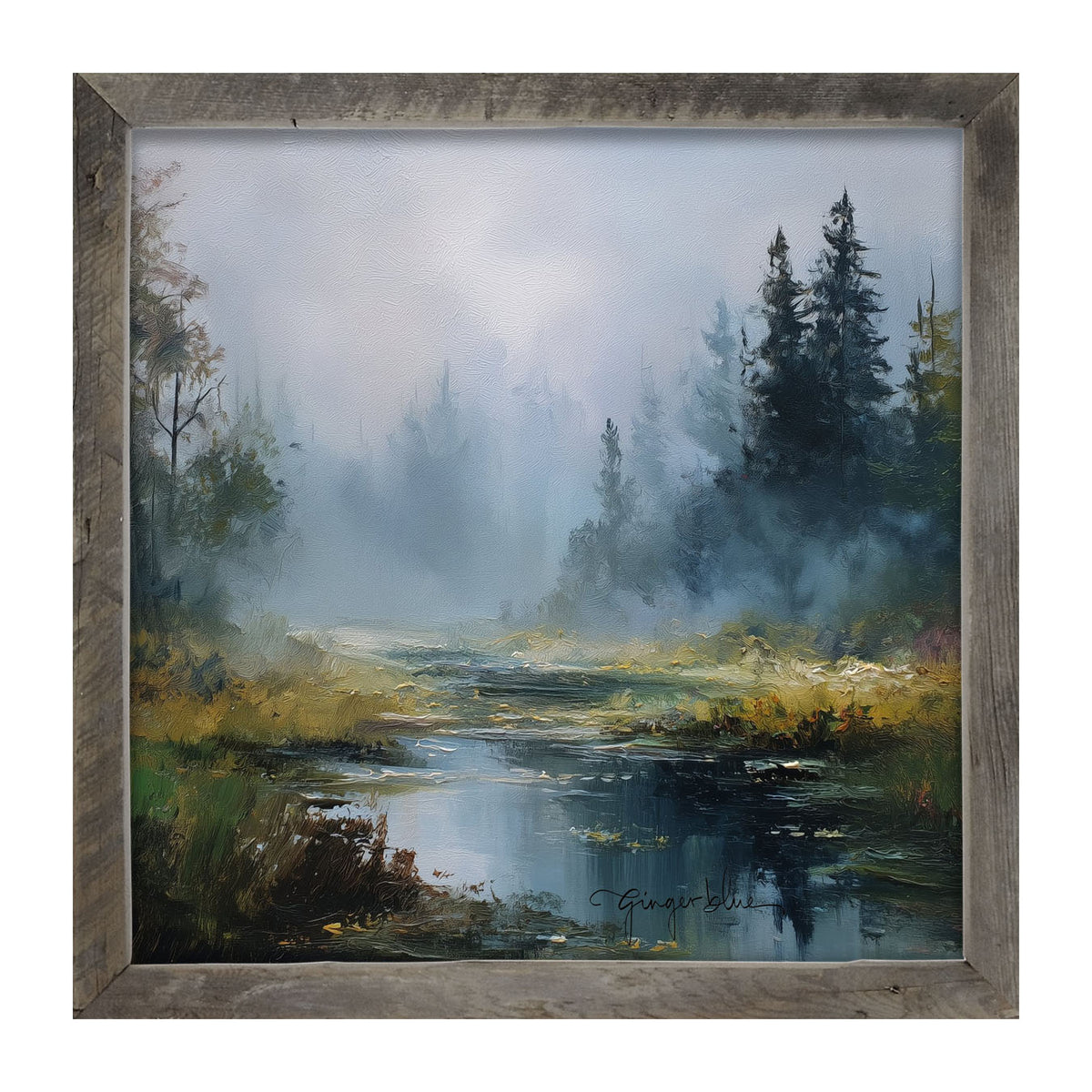 Foggy Forest Stream - Framed Art