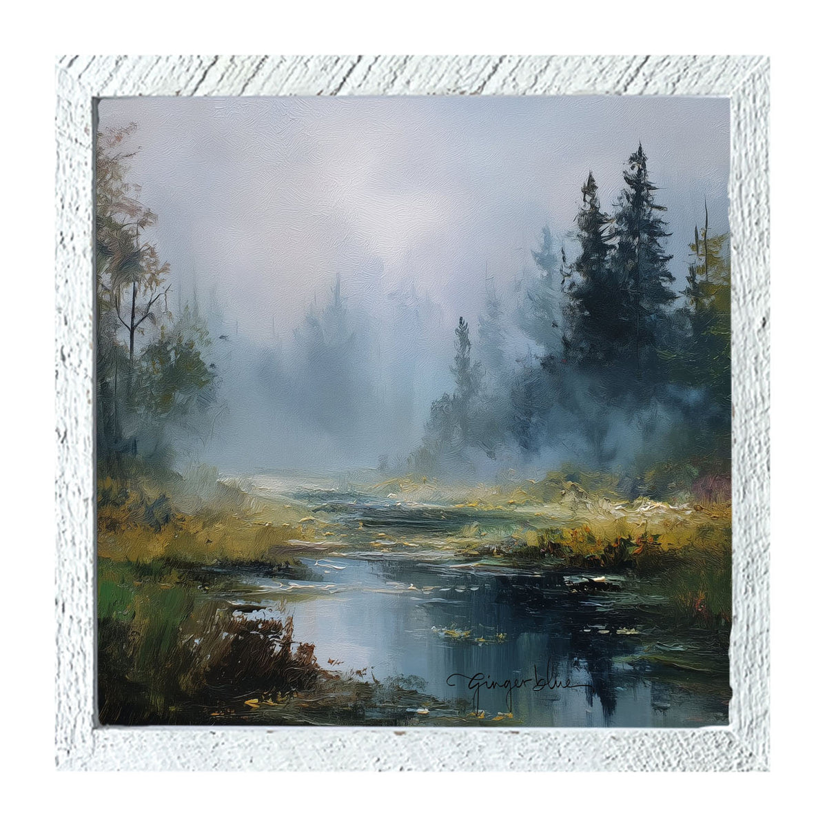 Foggy Forest Stream - Framed Art