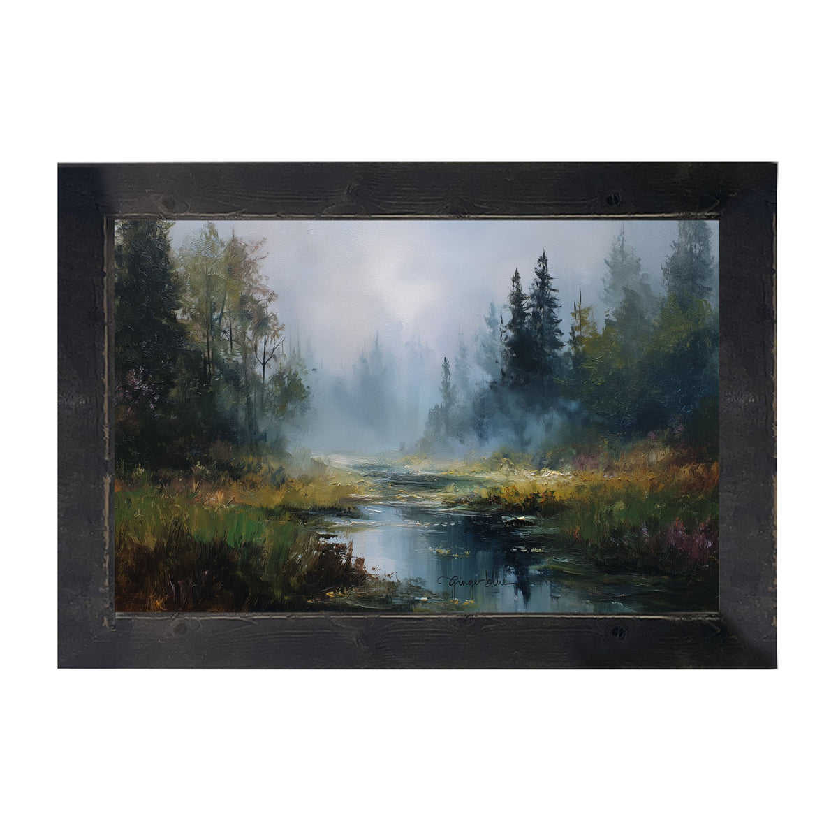 Foggy Forest Stream - Framed Art