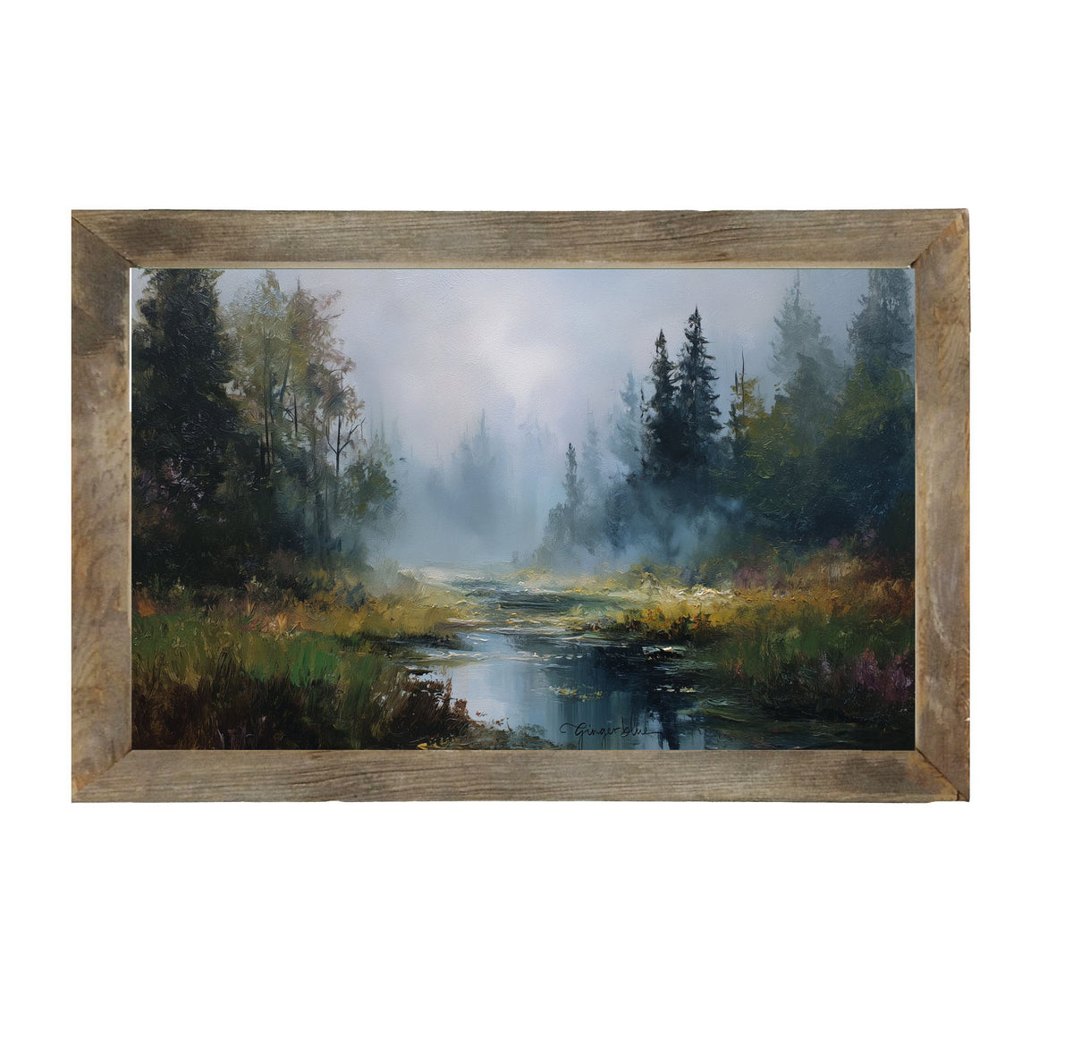 Foggy Forest Stream - Framed Art