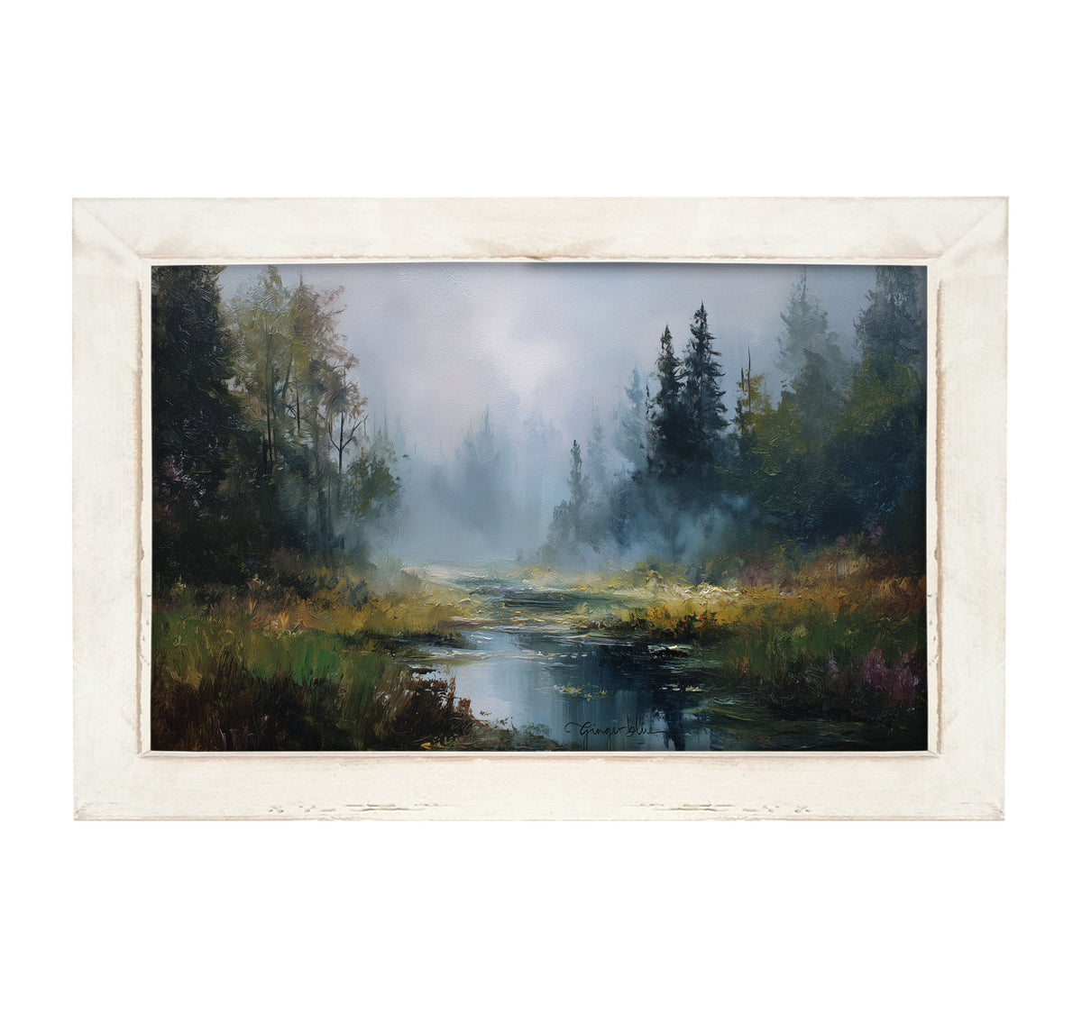 Foggy Forest Stream - Framed Art