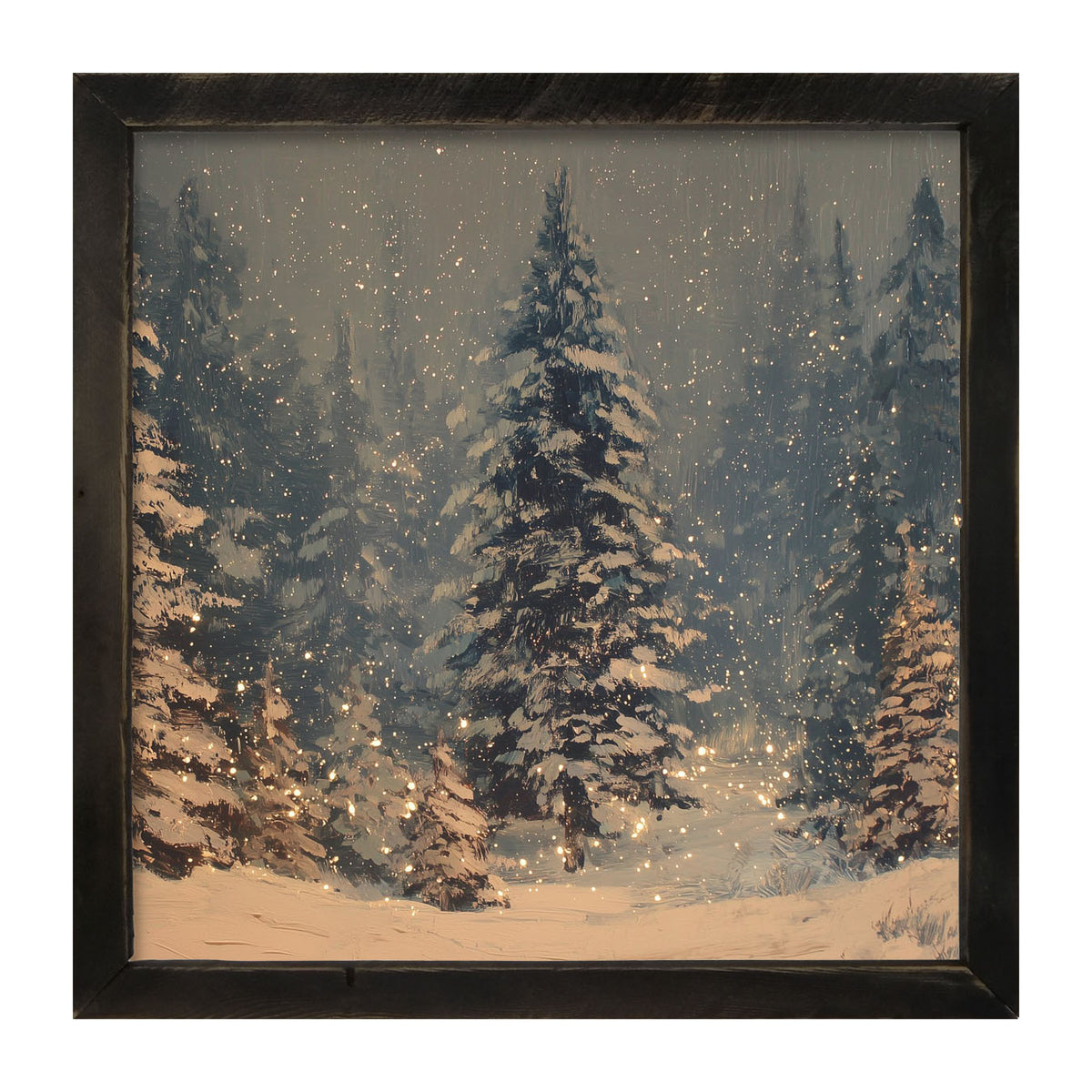 Snow Falling on Pines - Framed Art