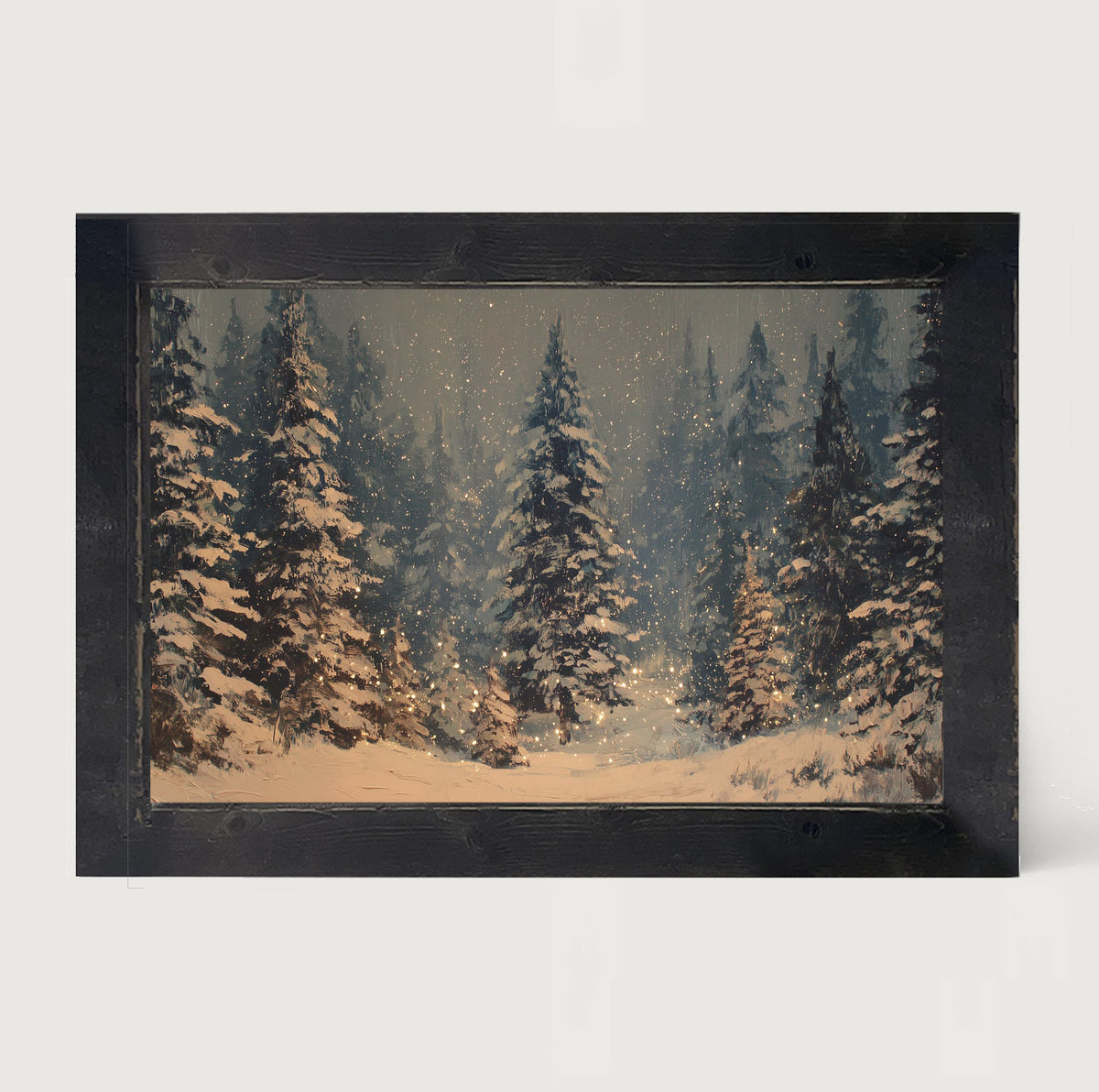 Snow Falling on Pines - Framed Art