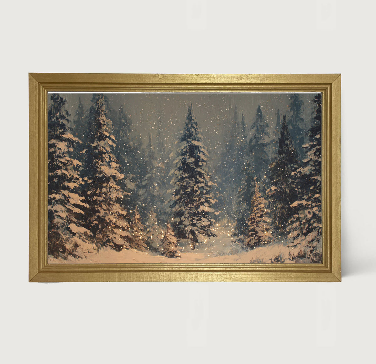 Snow Falling on Pines - Framed Art