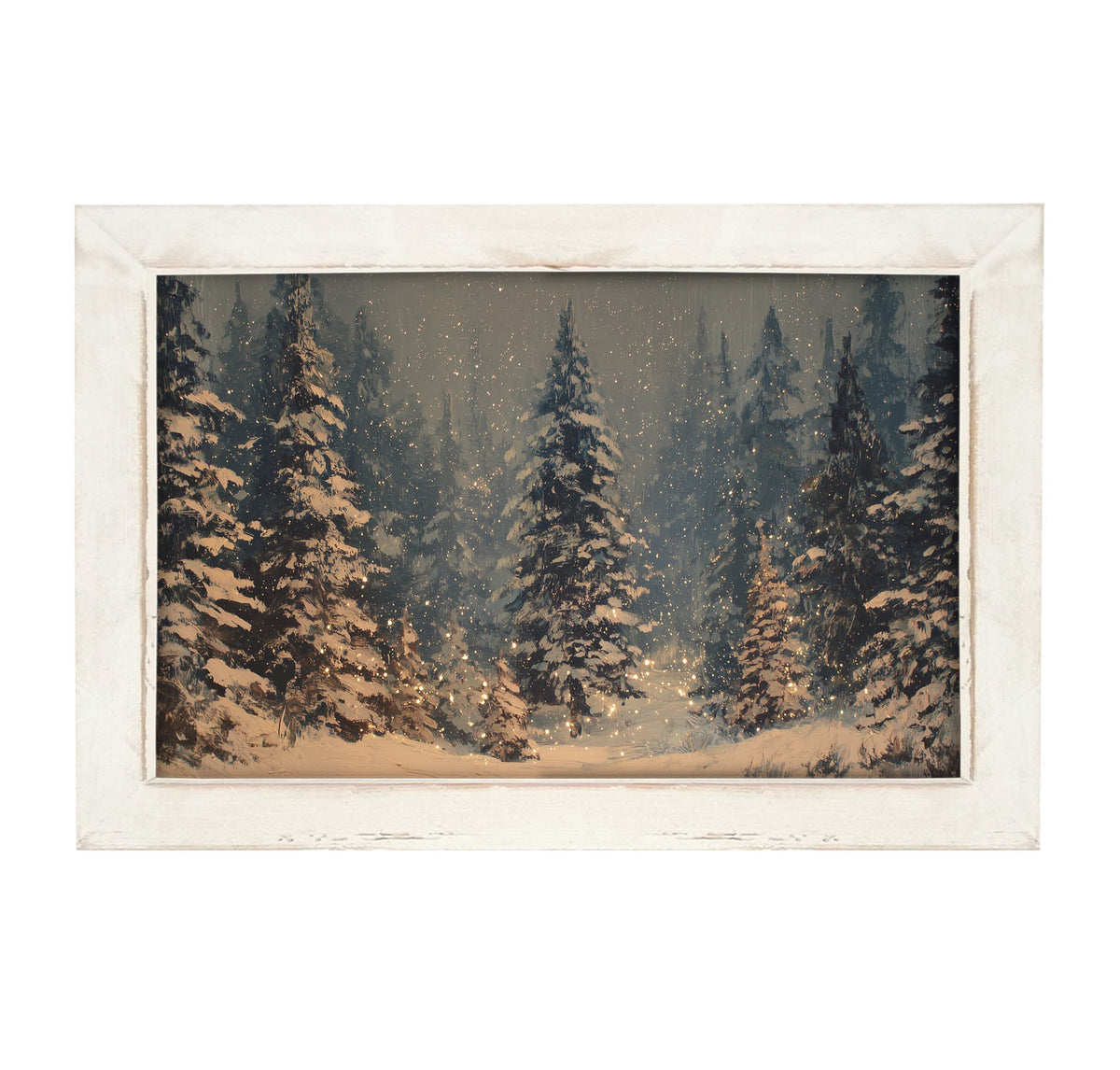 Snow Falling on Pines - Framed Art