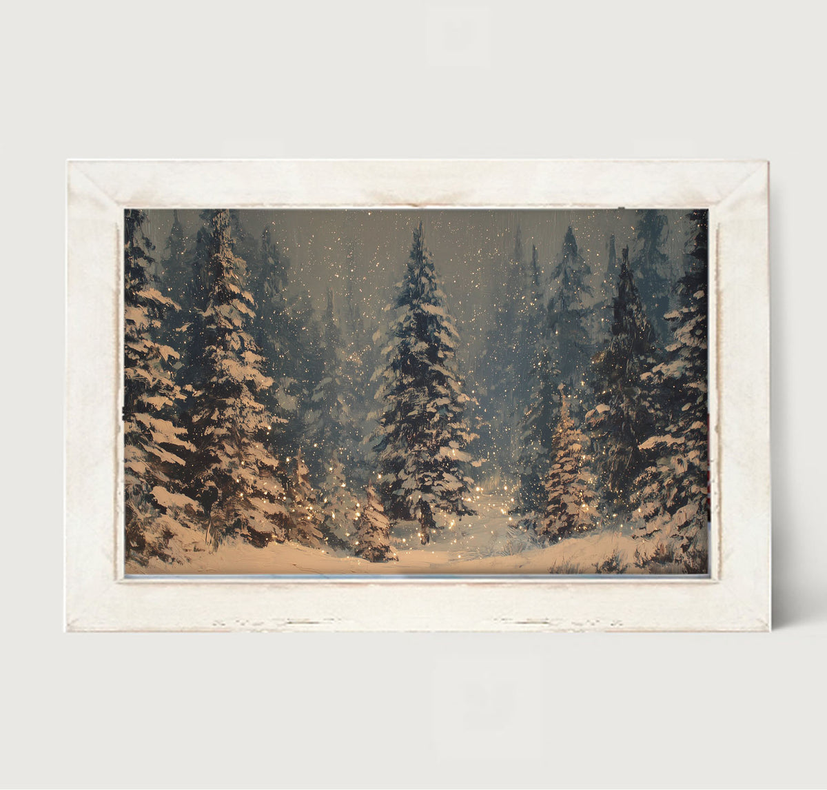 Snow Falling on Pines