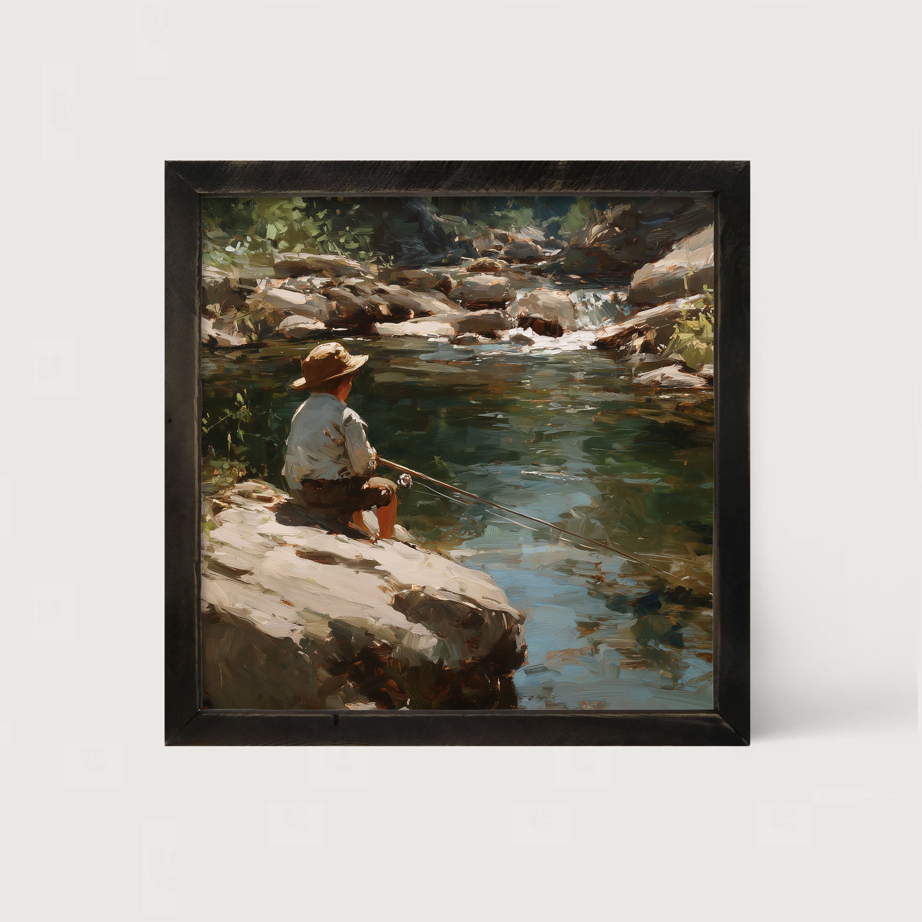 Fishing - Boy on River Rock
