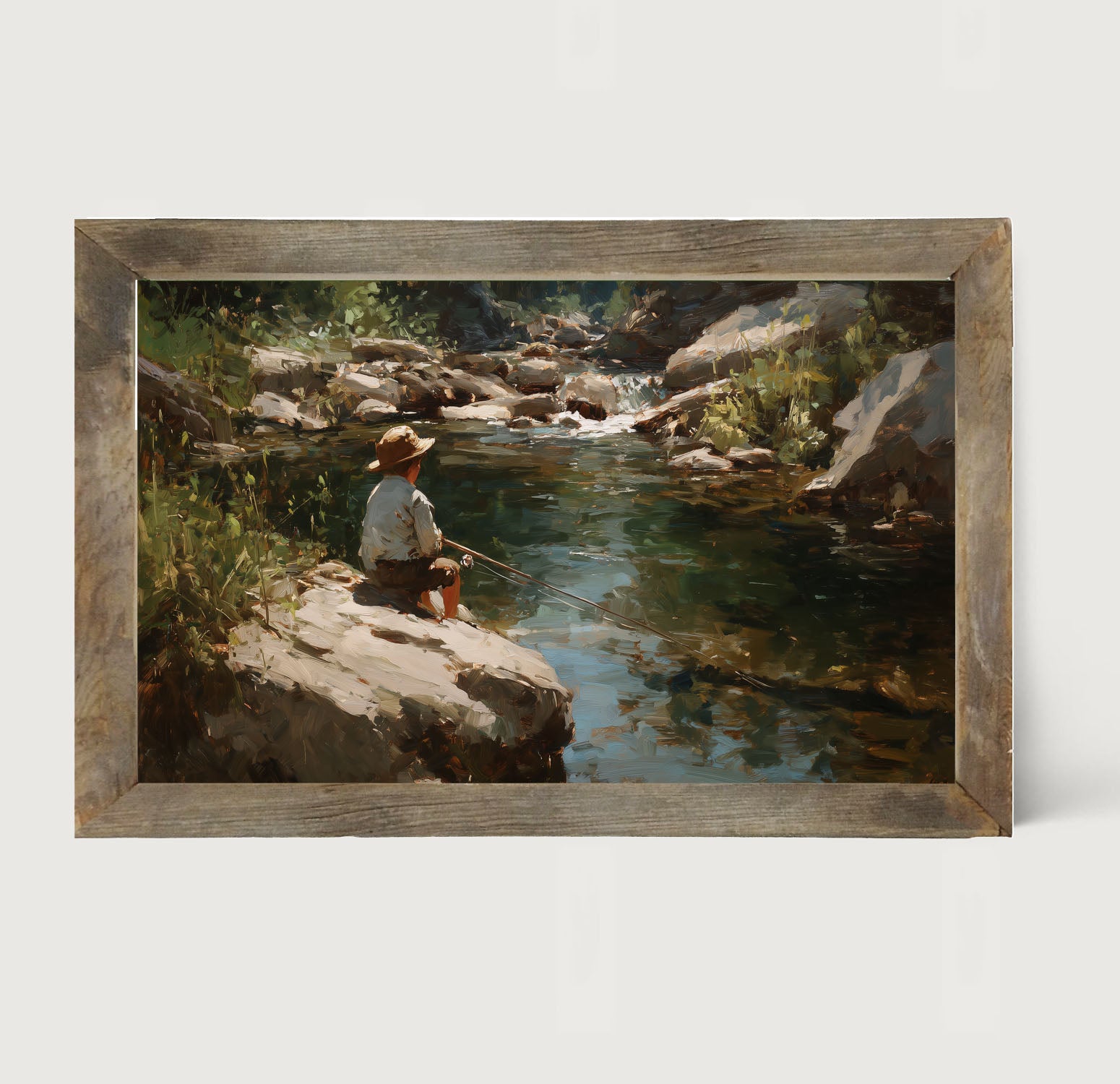 Fishing - Boy on River Rock