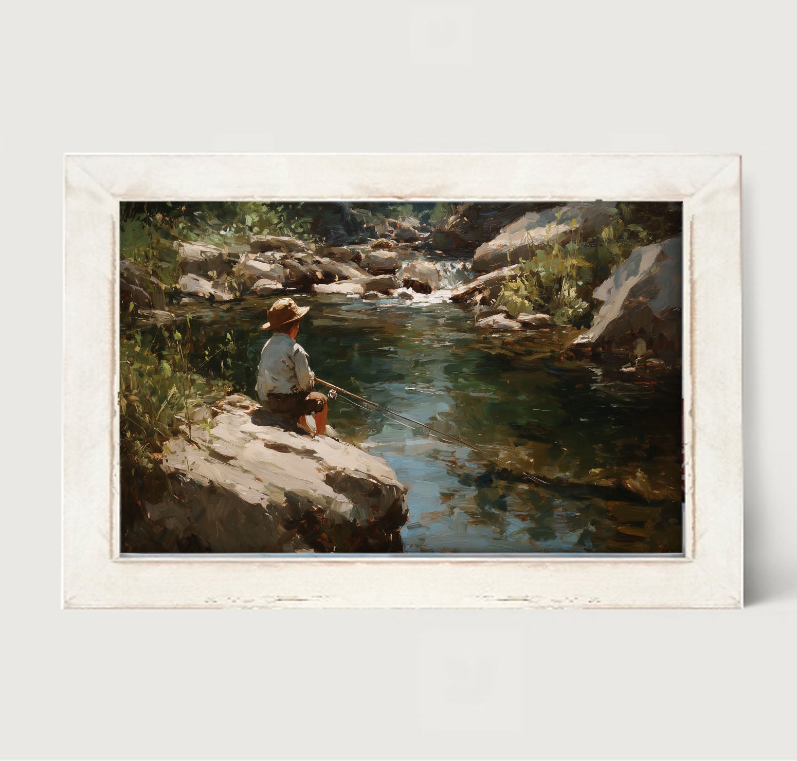 Fishing - Boy on River Rock