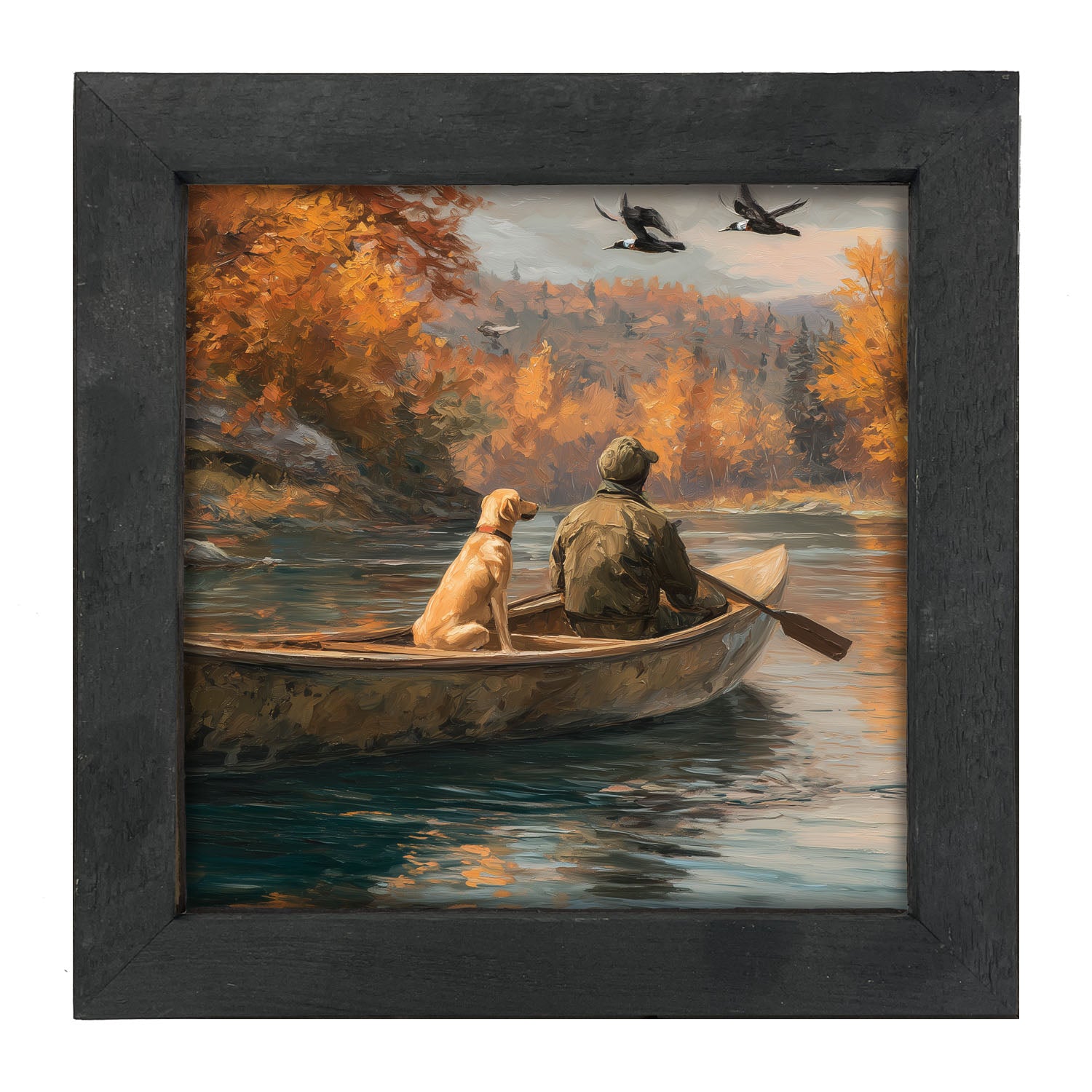 Fishing - Man with Dog - Framed Art