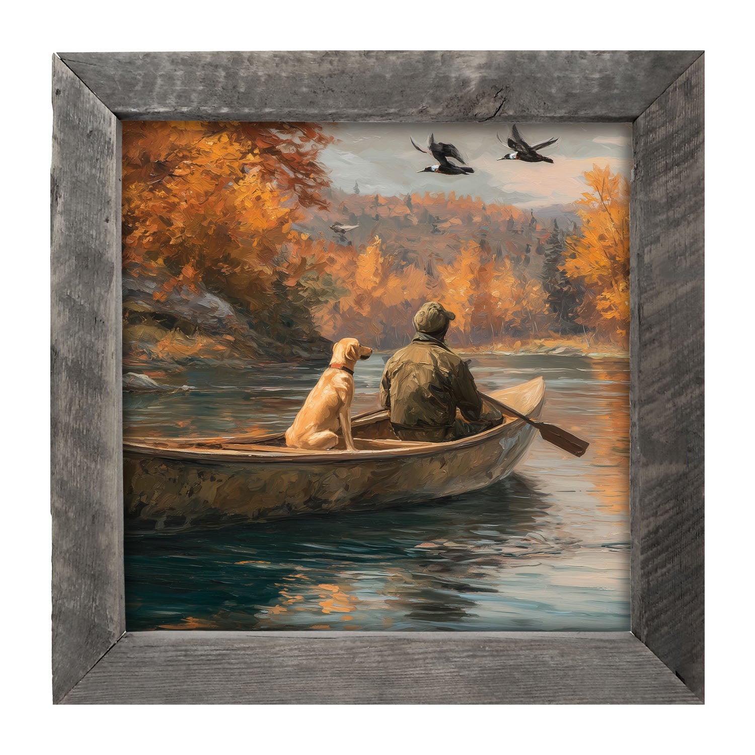 Fishing - Man with Dog - Framed Art