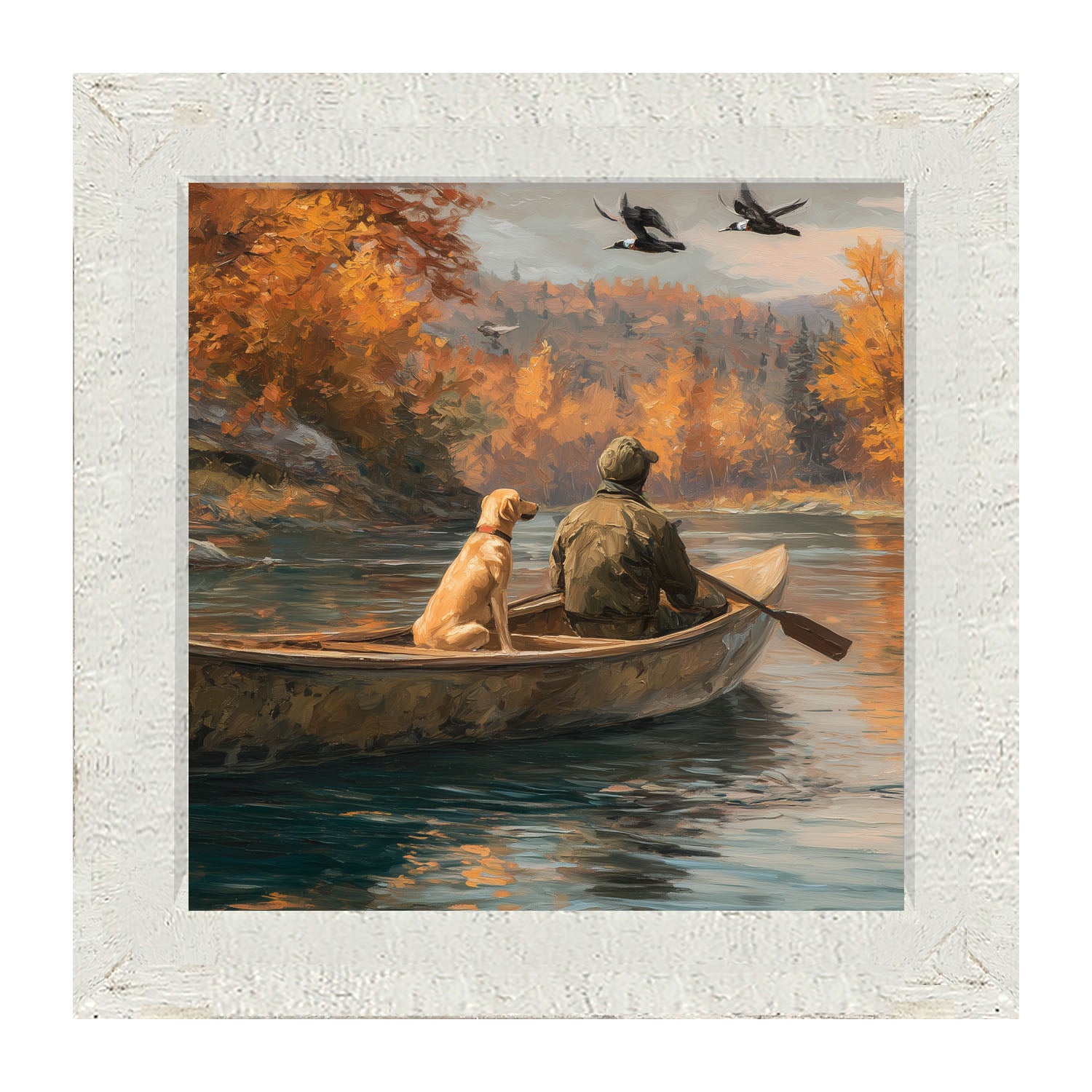 Fishing - Man with Dog - Framed Art