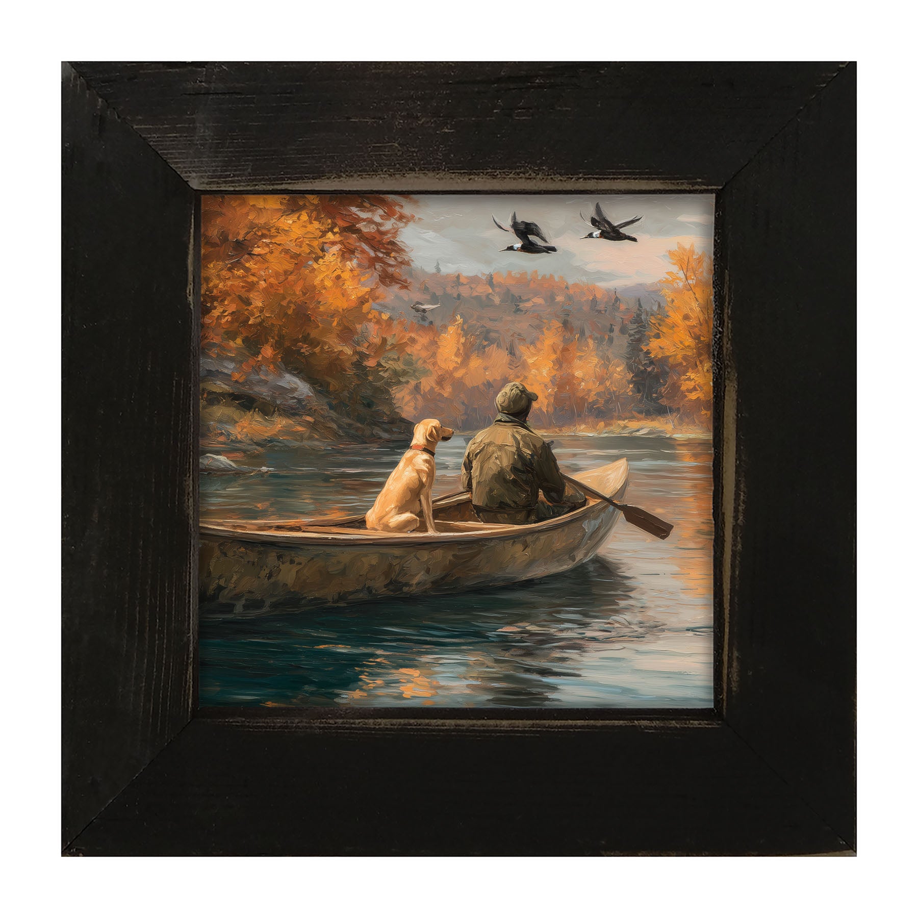 Fishing - Man with Dog - Framed Art