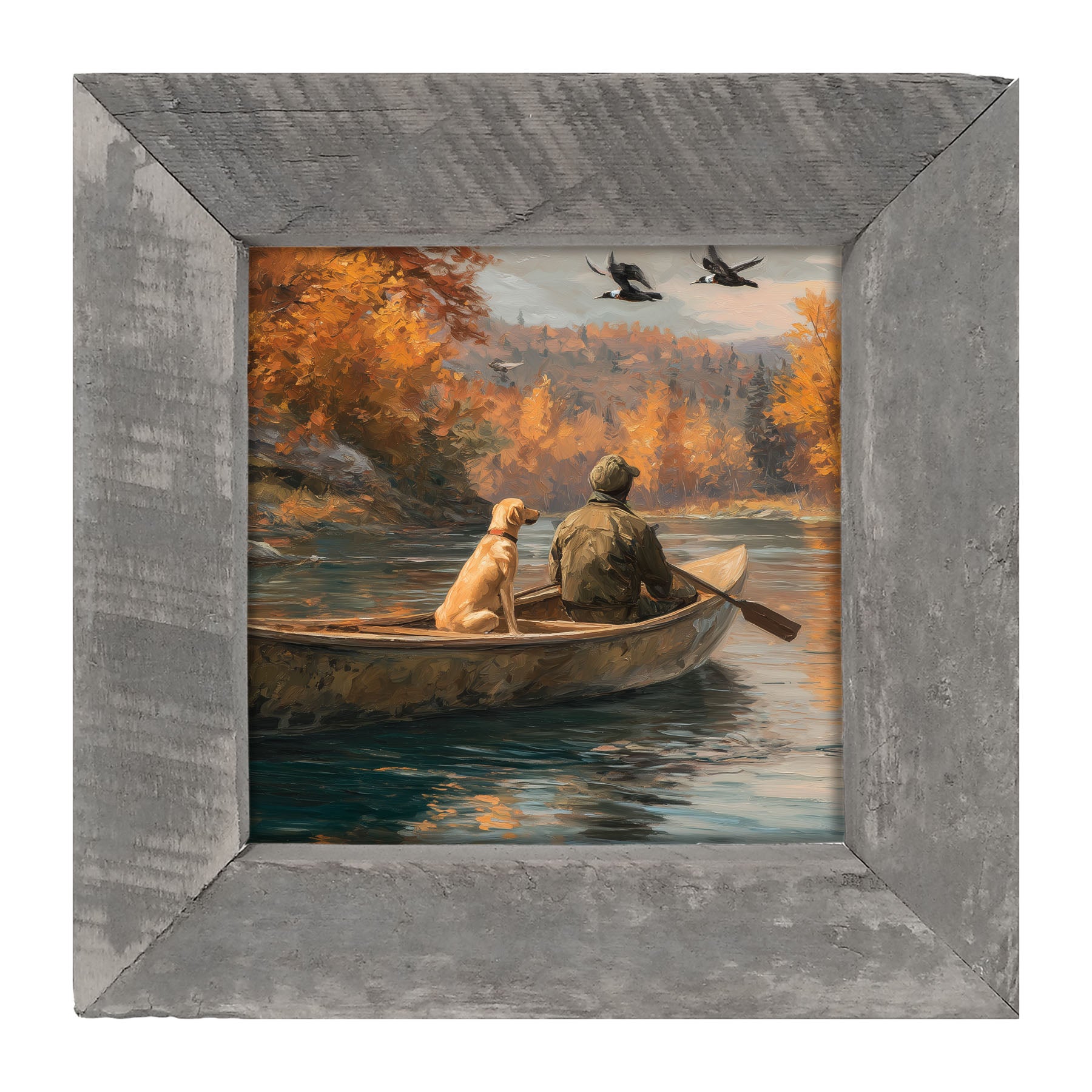 Fishing - Man with Dog - Framed Art