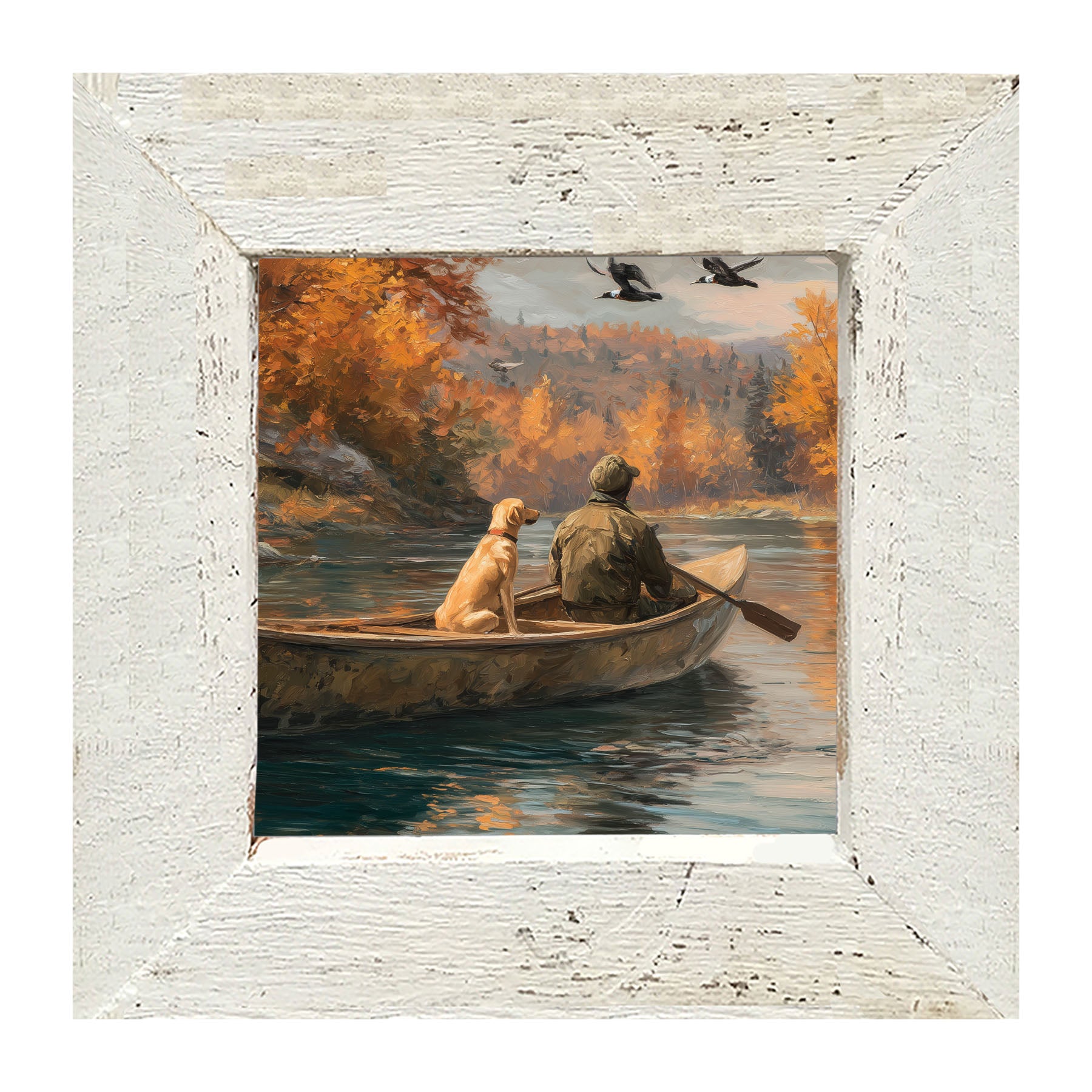 Fishing - Man with Dog - Framed Art