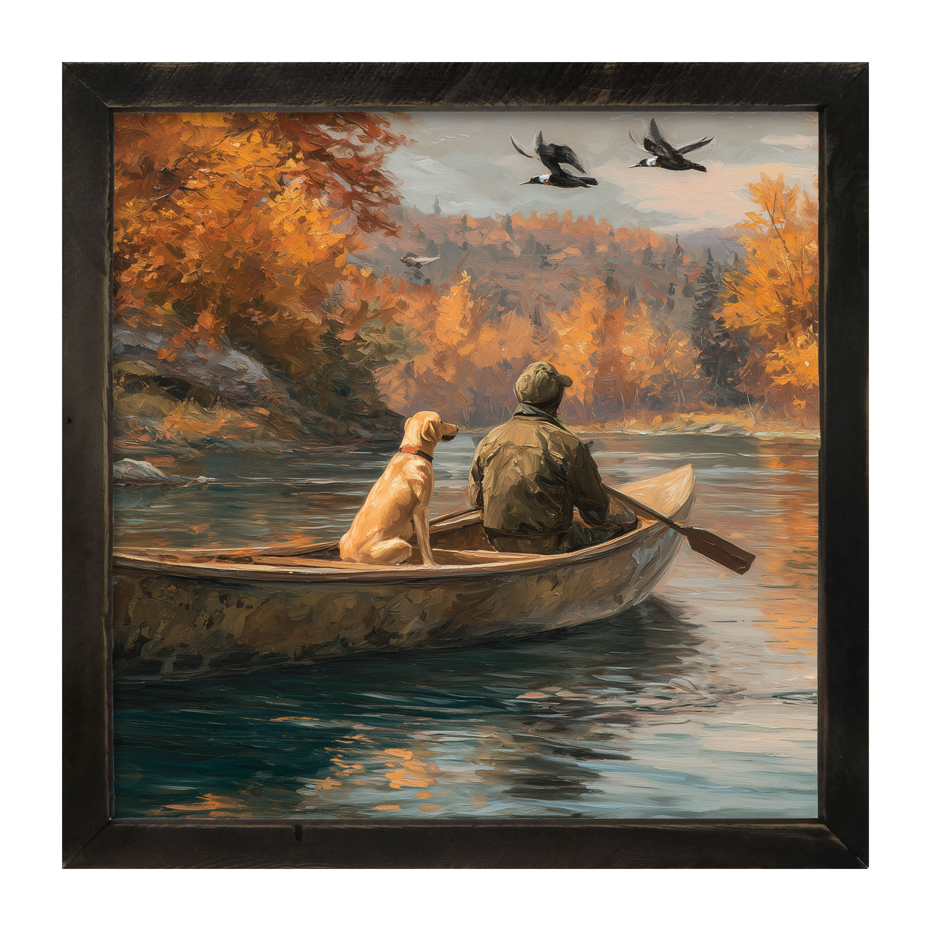 Fishing - Man with Dog - Framed Art