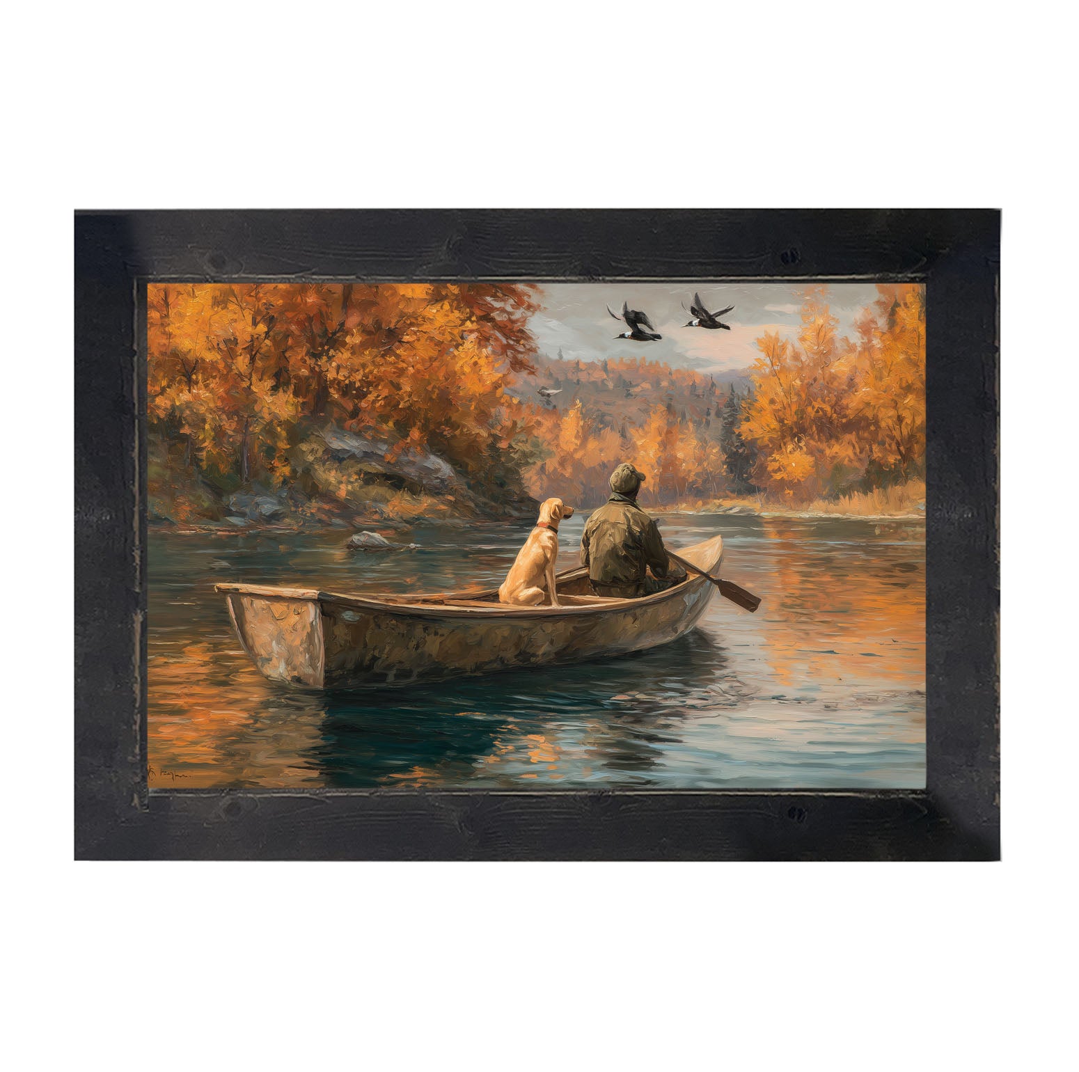 Fishing - Man with Dog - Framed Art