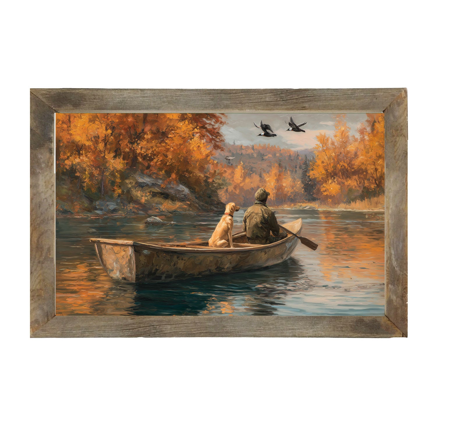 Fishing - Man with Dog - Framed Art