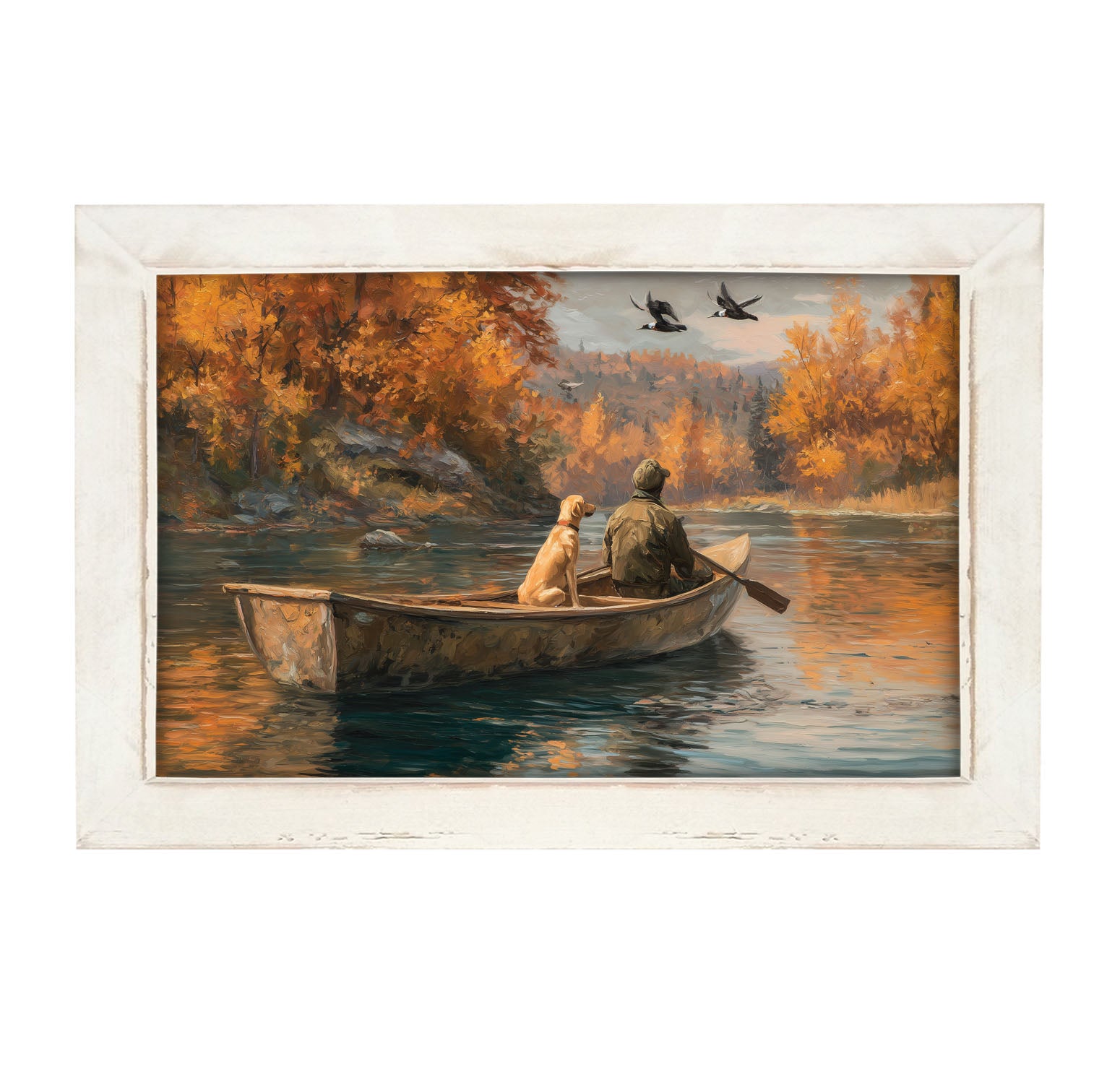 Fishing - Man with Dog - Framed Art