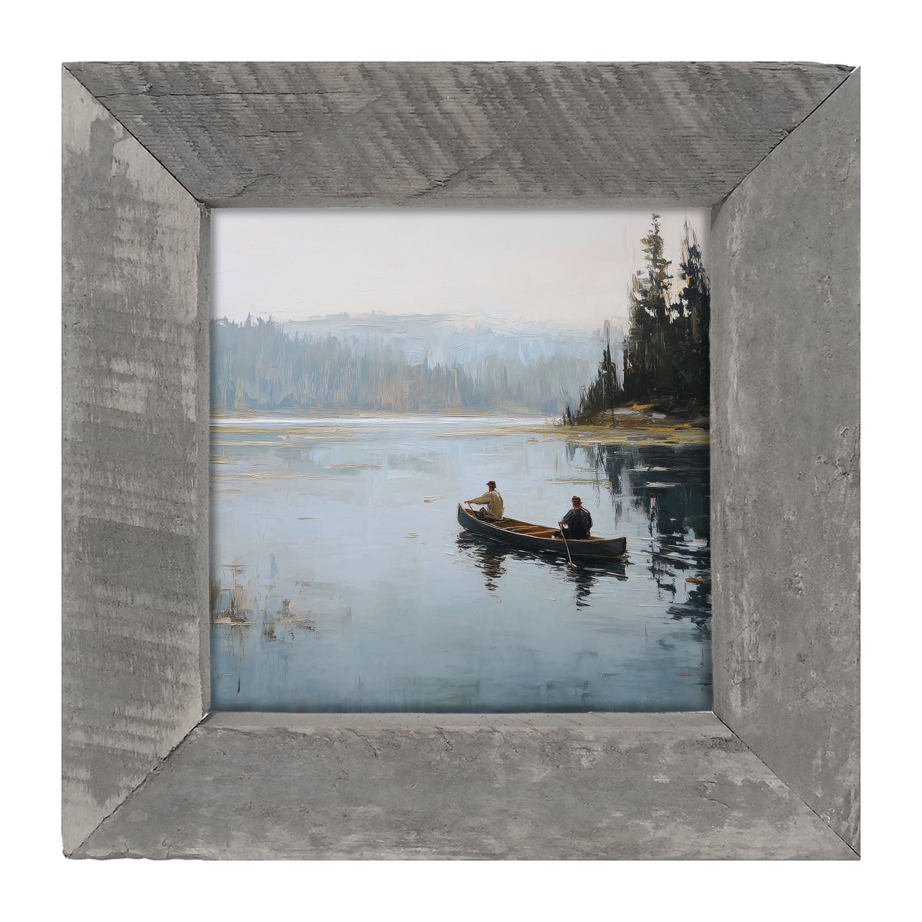Fishing - Canoe on Lake - Framed Art