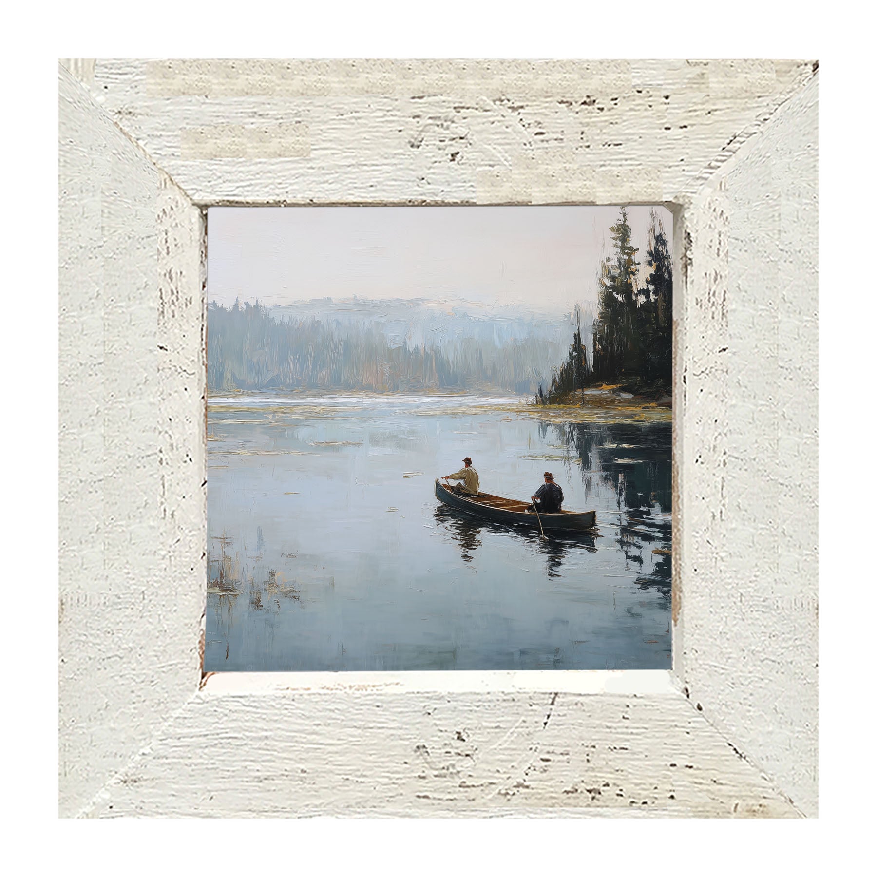 Fishing - Canoe on Lake - Framed Art
