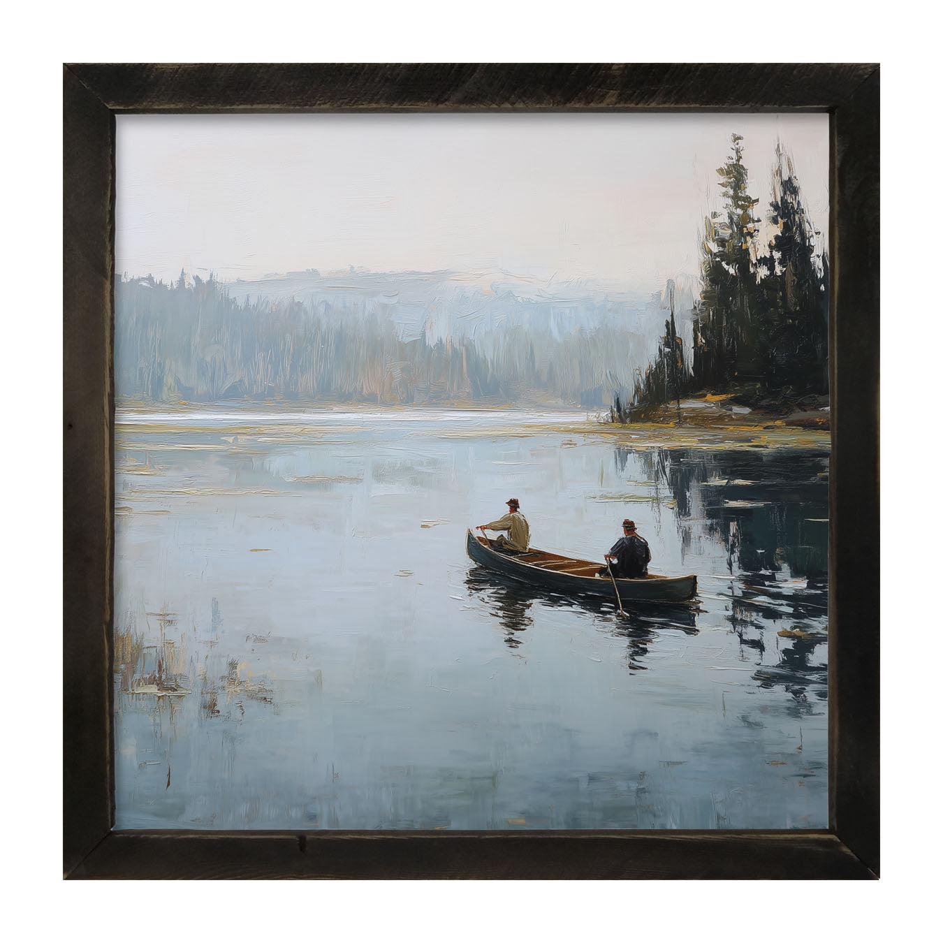 Fishing - Canoe on Lake - Framed Art