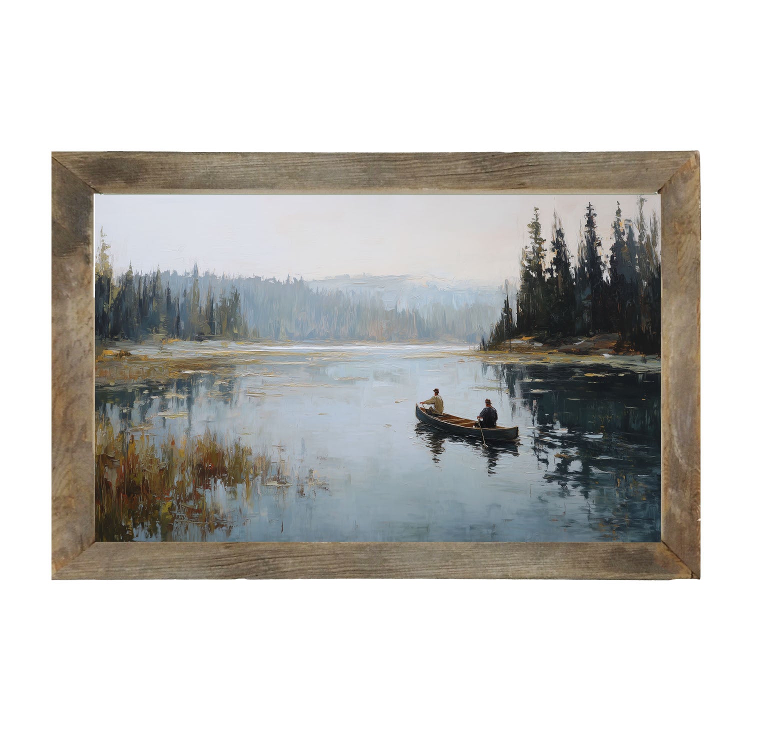Fishing - Canoe on Lake - Framed Art