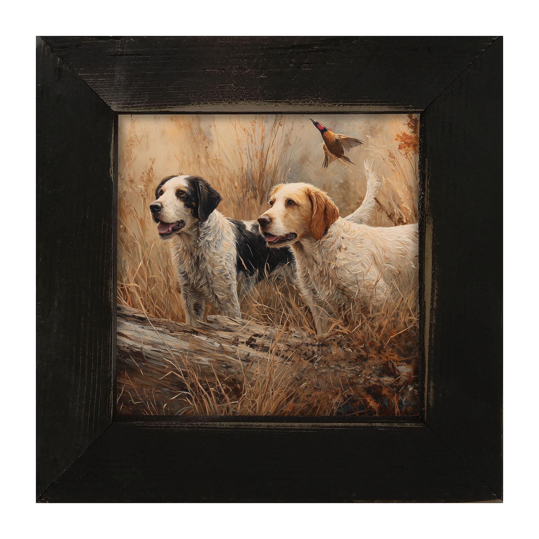 Hunting Season - Dogs near Log - Framed Art