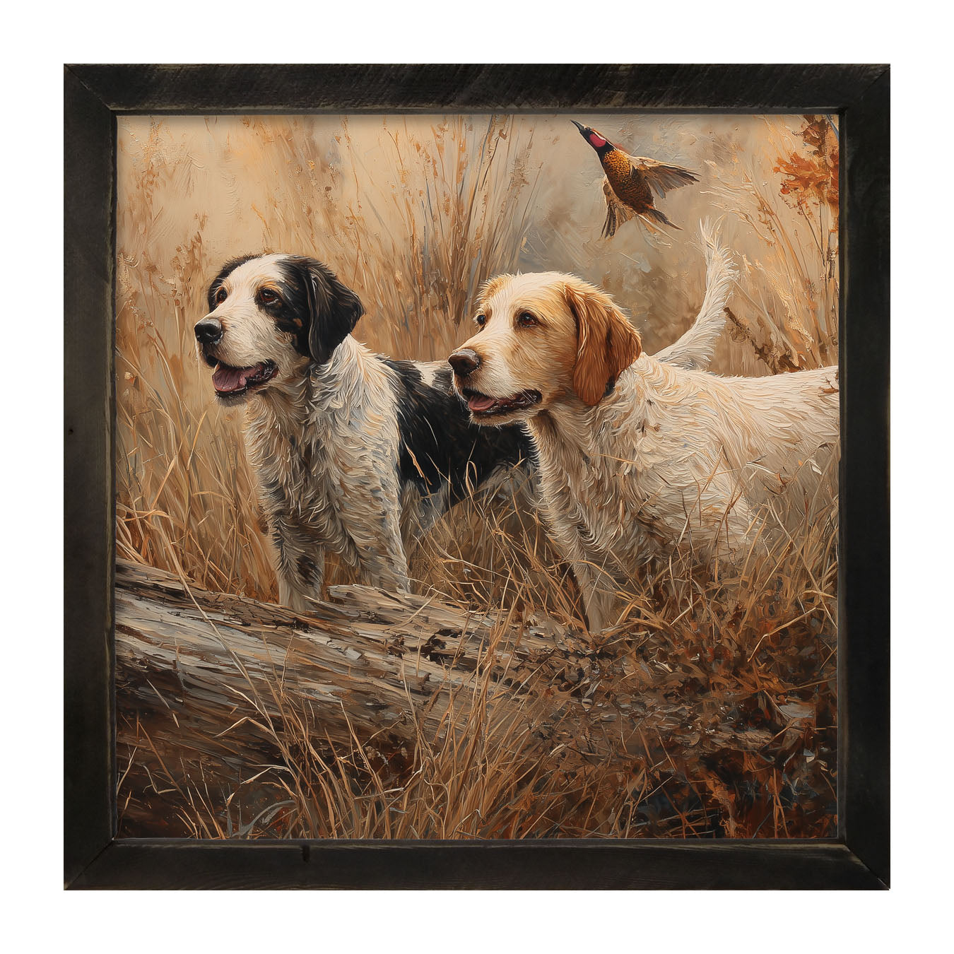 Hunting Season - Dogs near Log - Framed Art