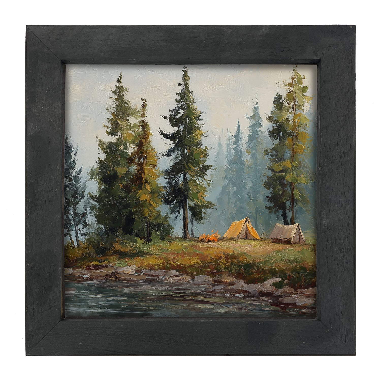 Hunting Season - Camping near the River - Framed Art