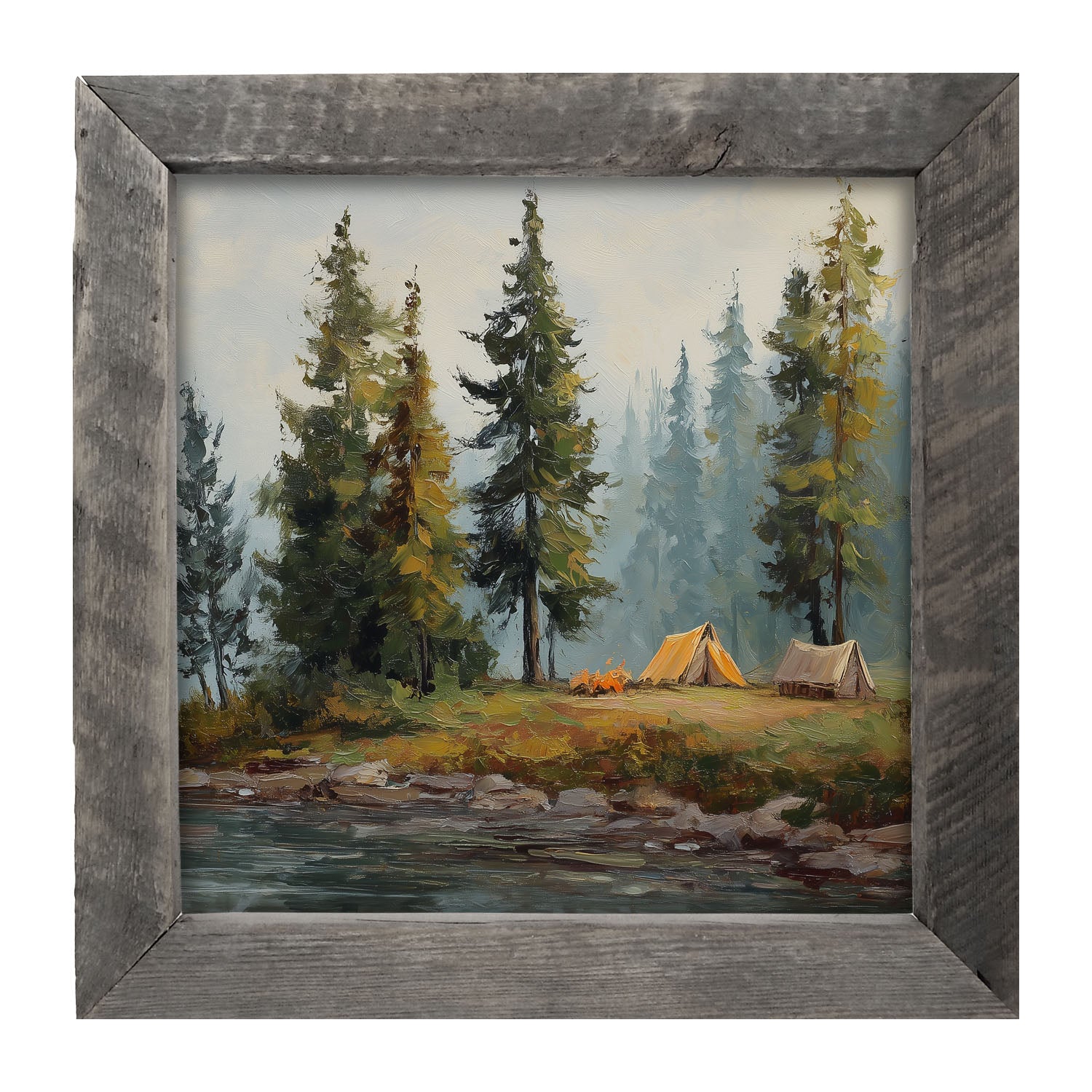 Hunting Season - Camping near the River - Framed Art