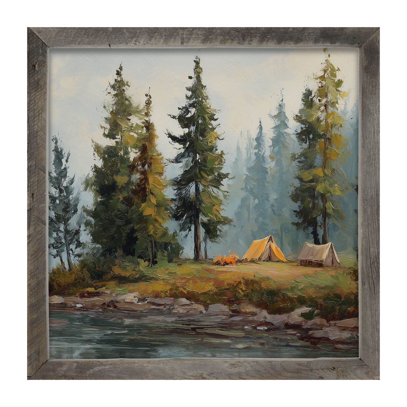 Hunting Season - Camping near the River - Framed Art
