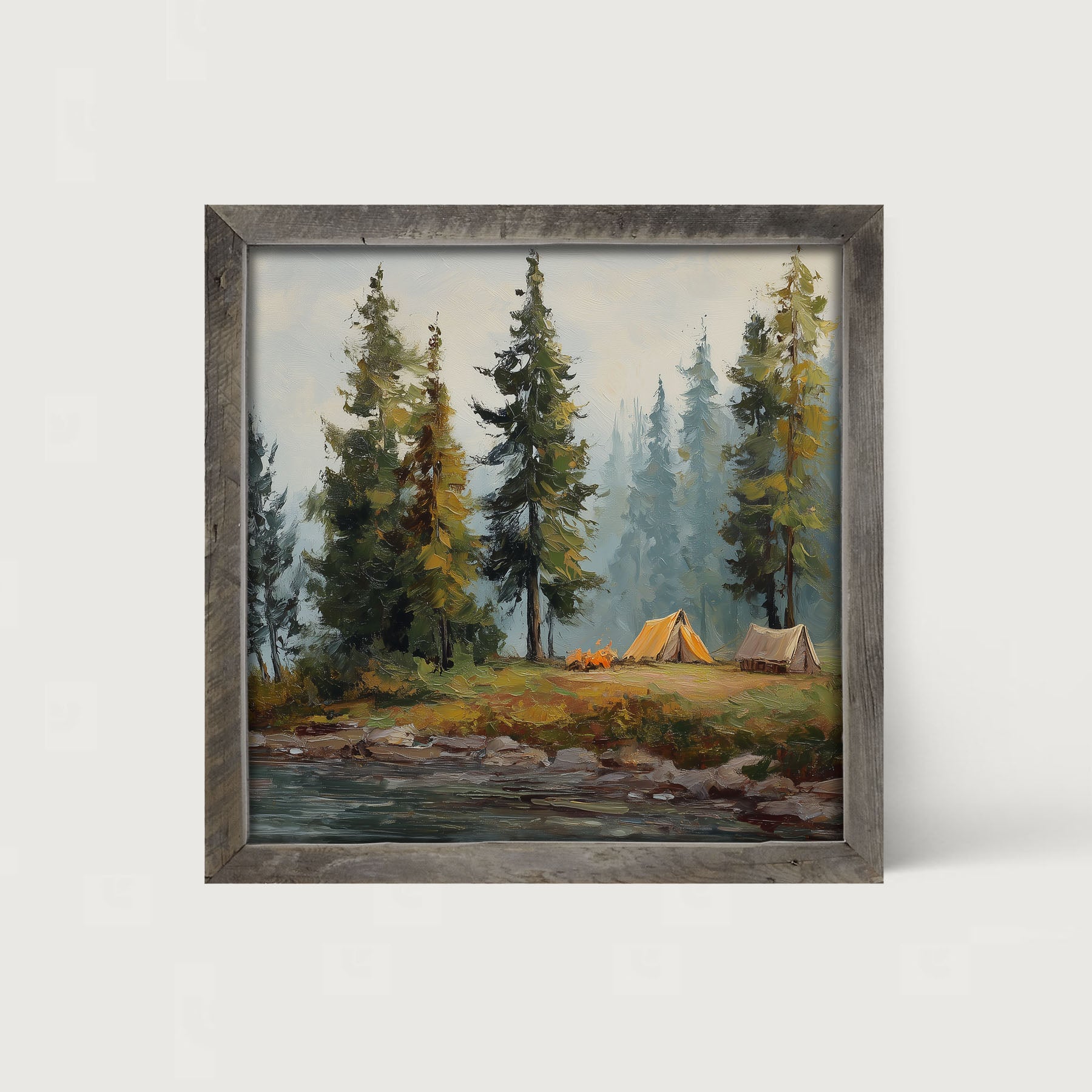 Hunting Season - Camping near the River - Framed Art