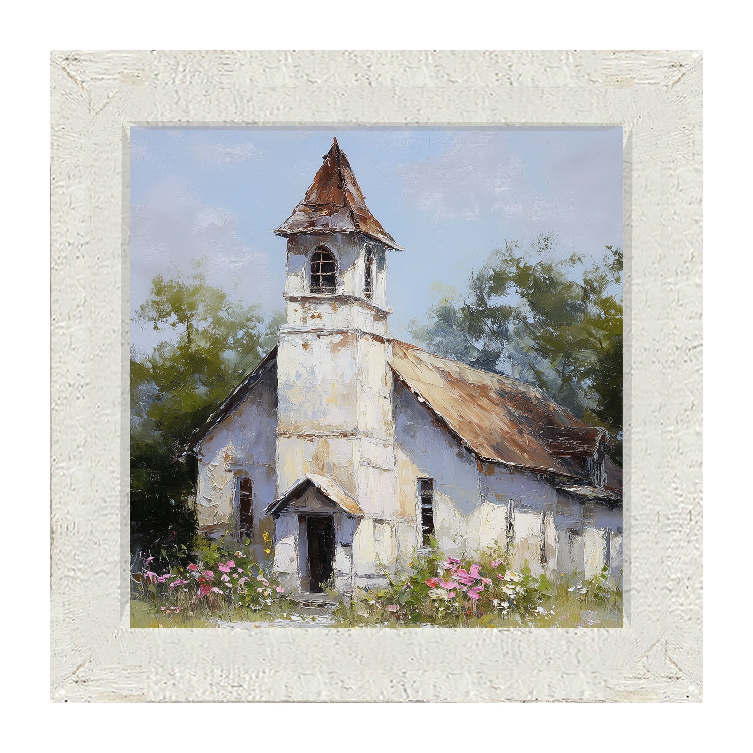 Country Church with Wildflowers - Framed Art