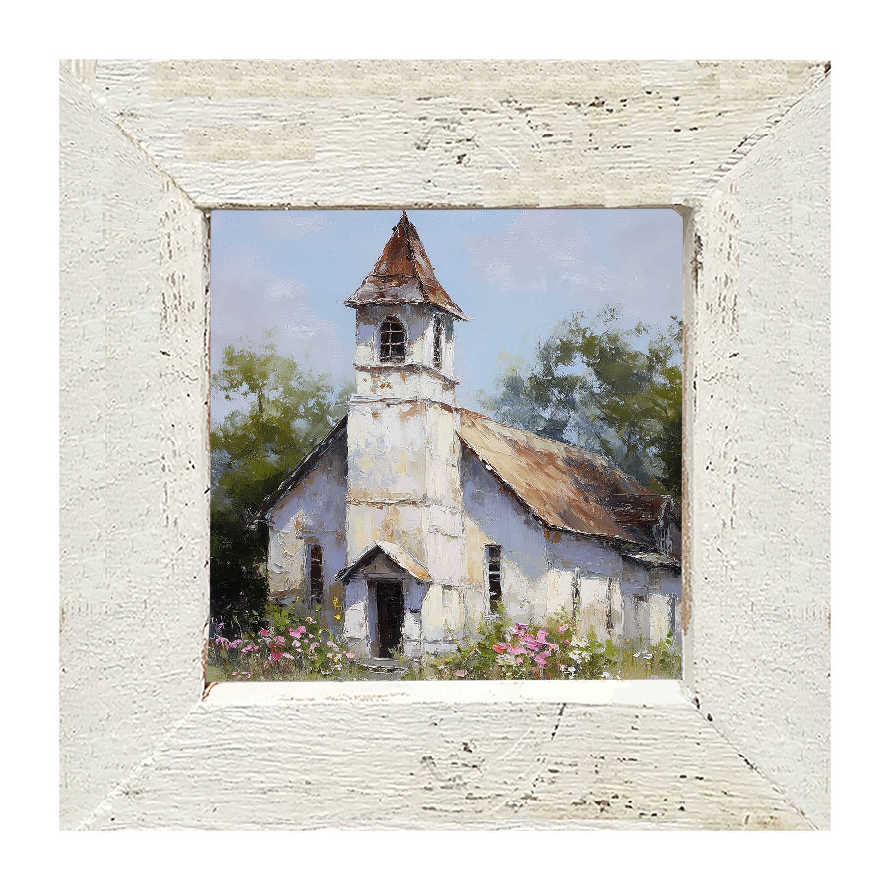 Country Church with Wildflowers - Framed Art