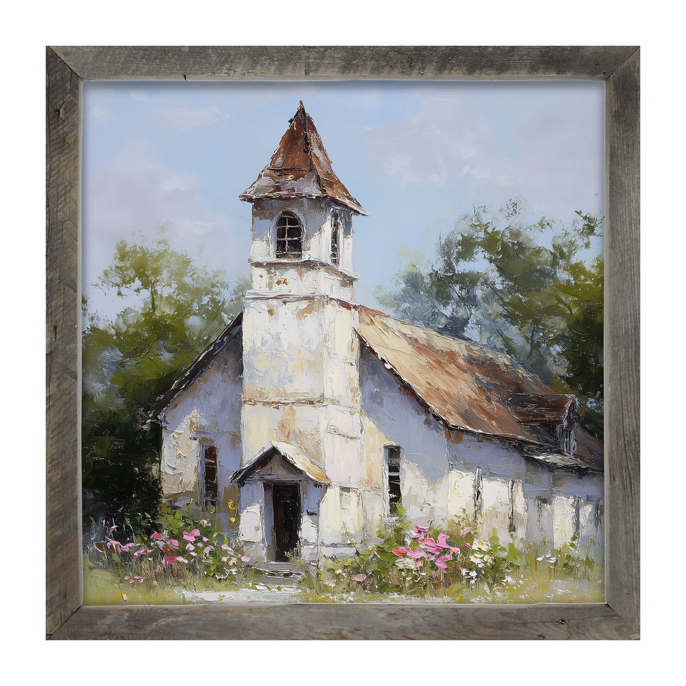 Country Church with Wildflowers - Framed Art