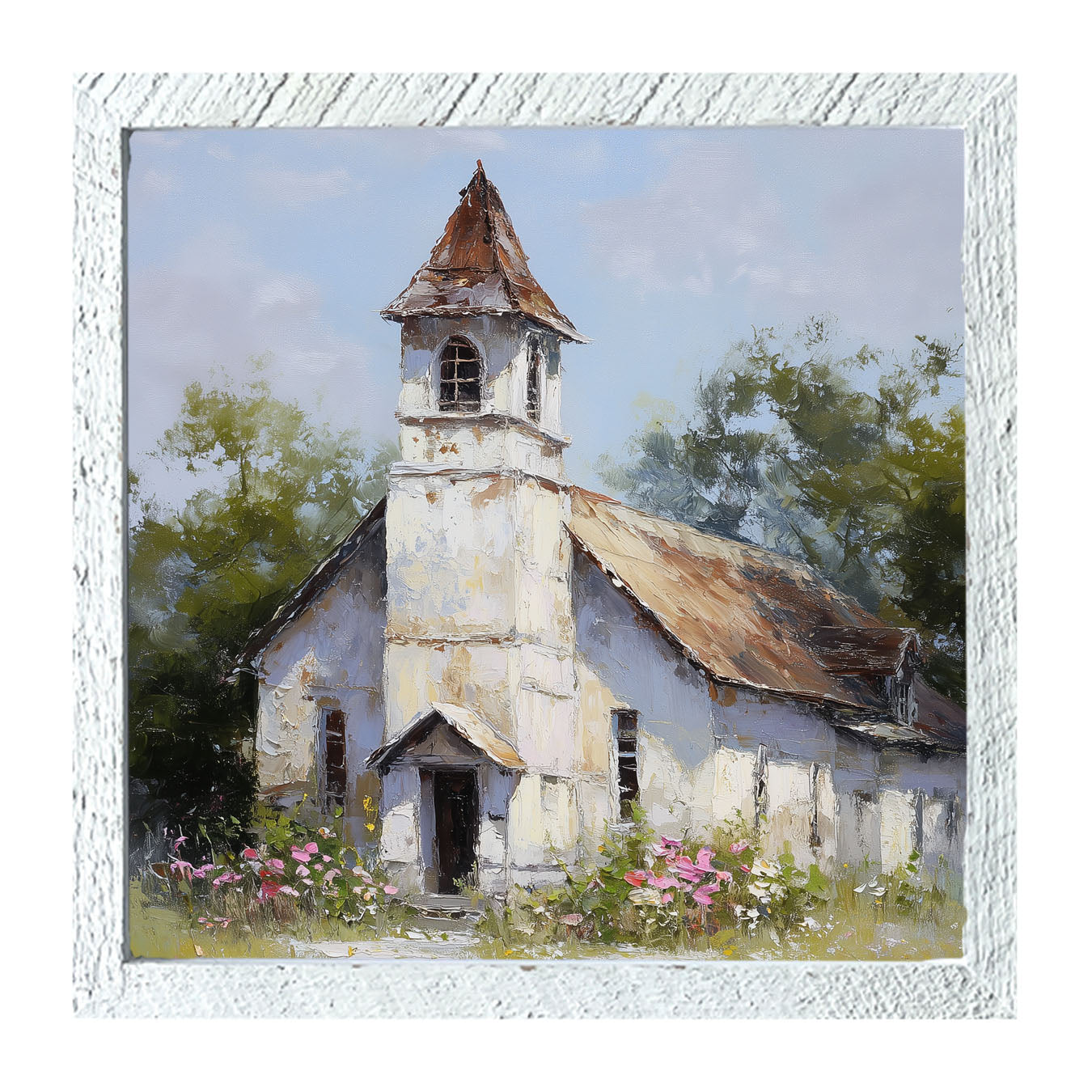 Country Church with Wildflowers - Framed Art