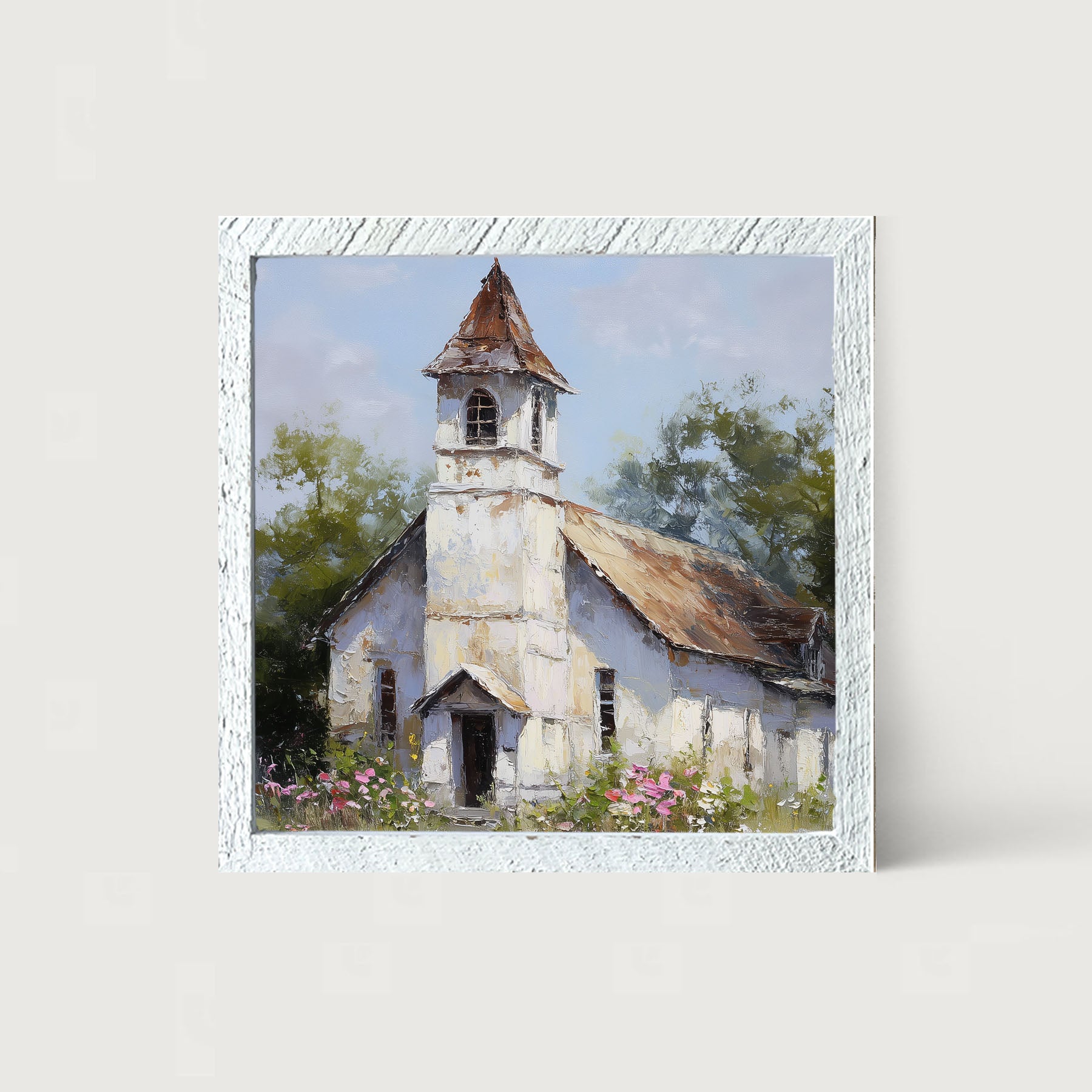 Country Church with Wildflowers - Framed Art