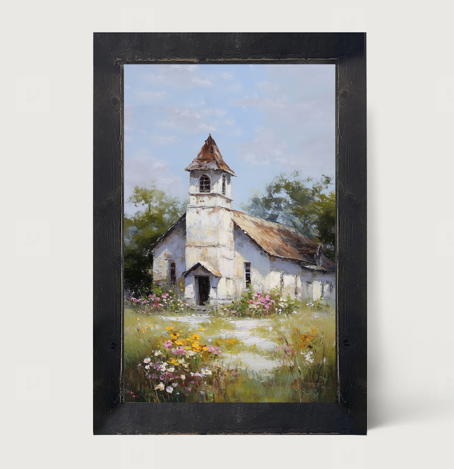 Country Church with Wildflowers - Framed Art