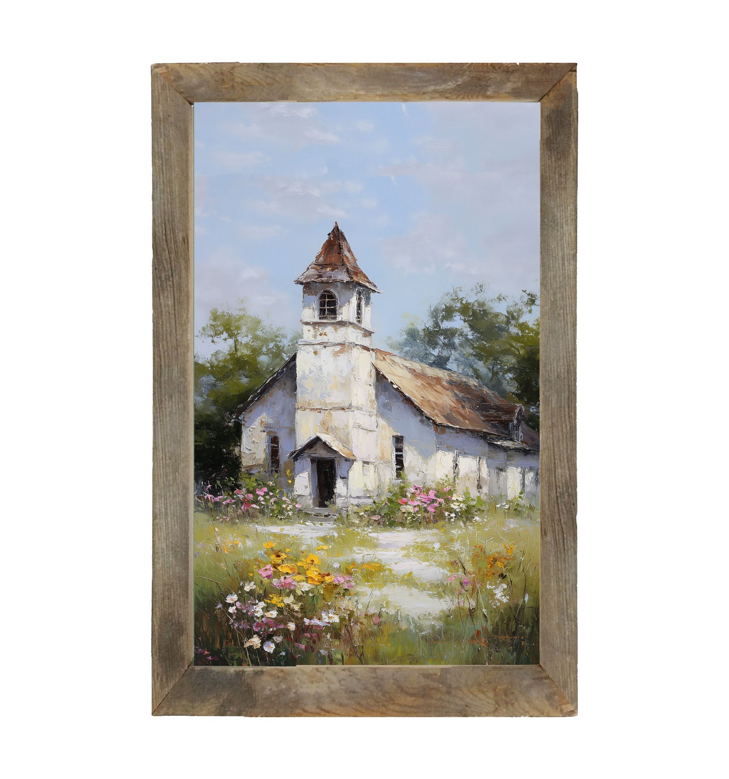 Country Church with Wildflowers - Framed Art