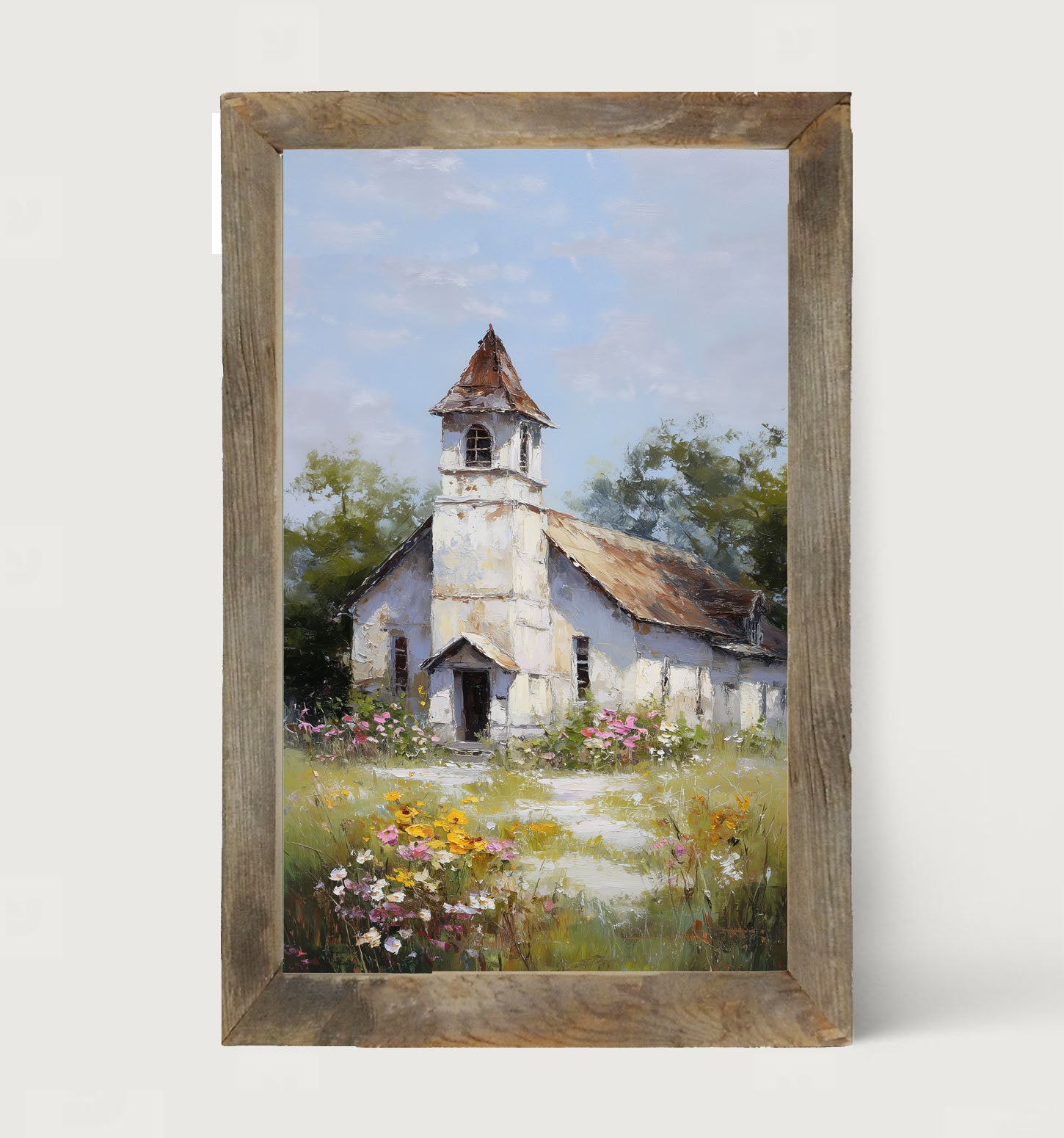 Country Church with Wildflowers - Framed Art