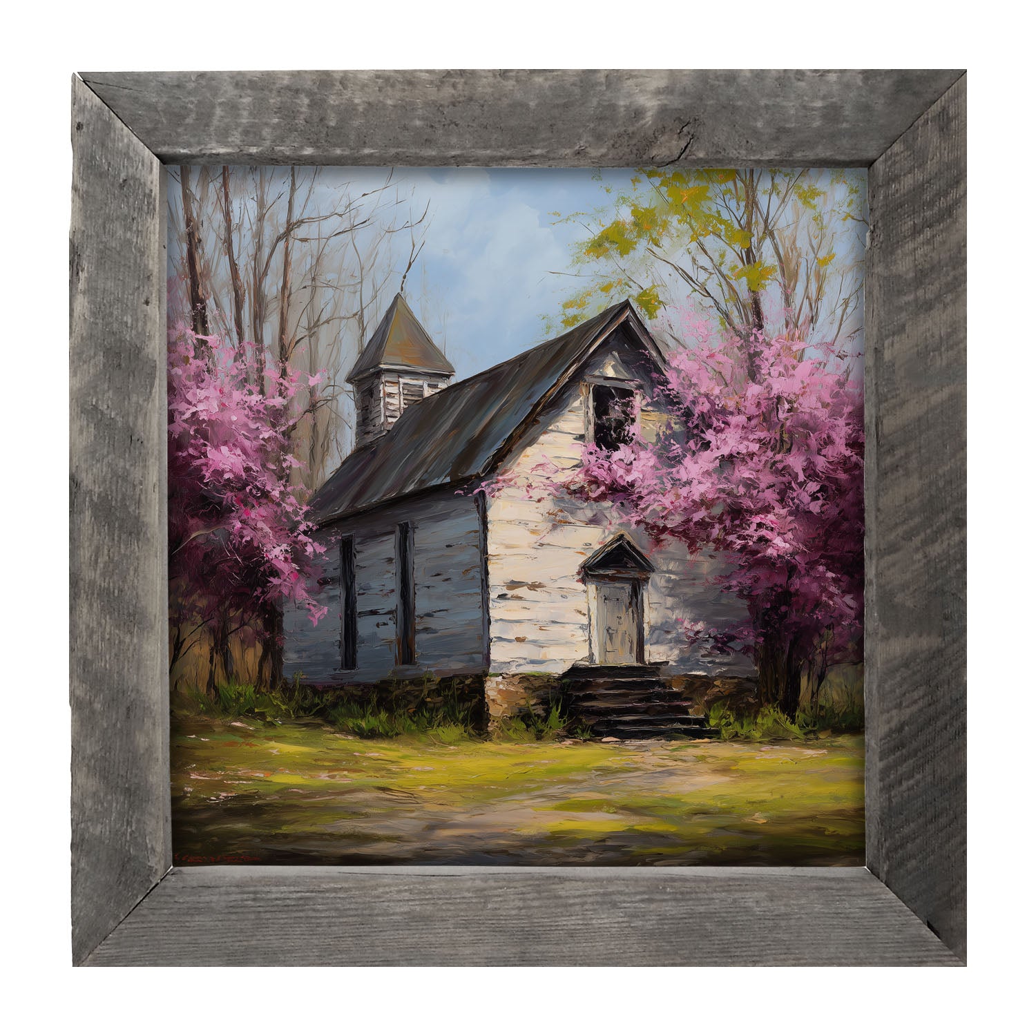 Country Church with Purple Flowering Tree - Framed Art