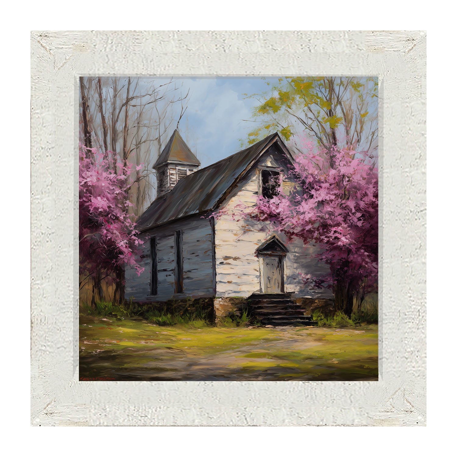 Country Church with Purple Flowering Tree - Framed Art
