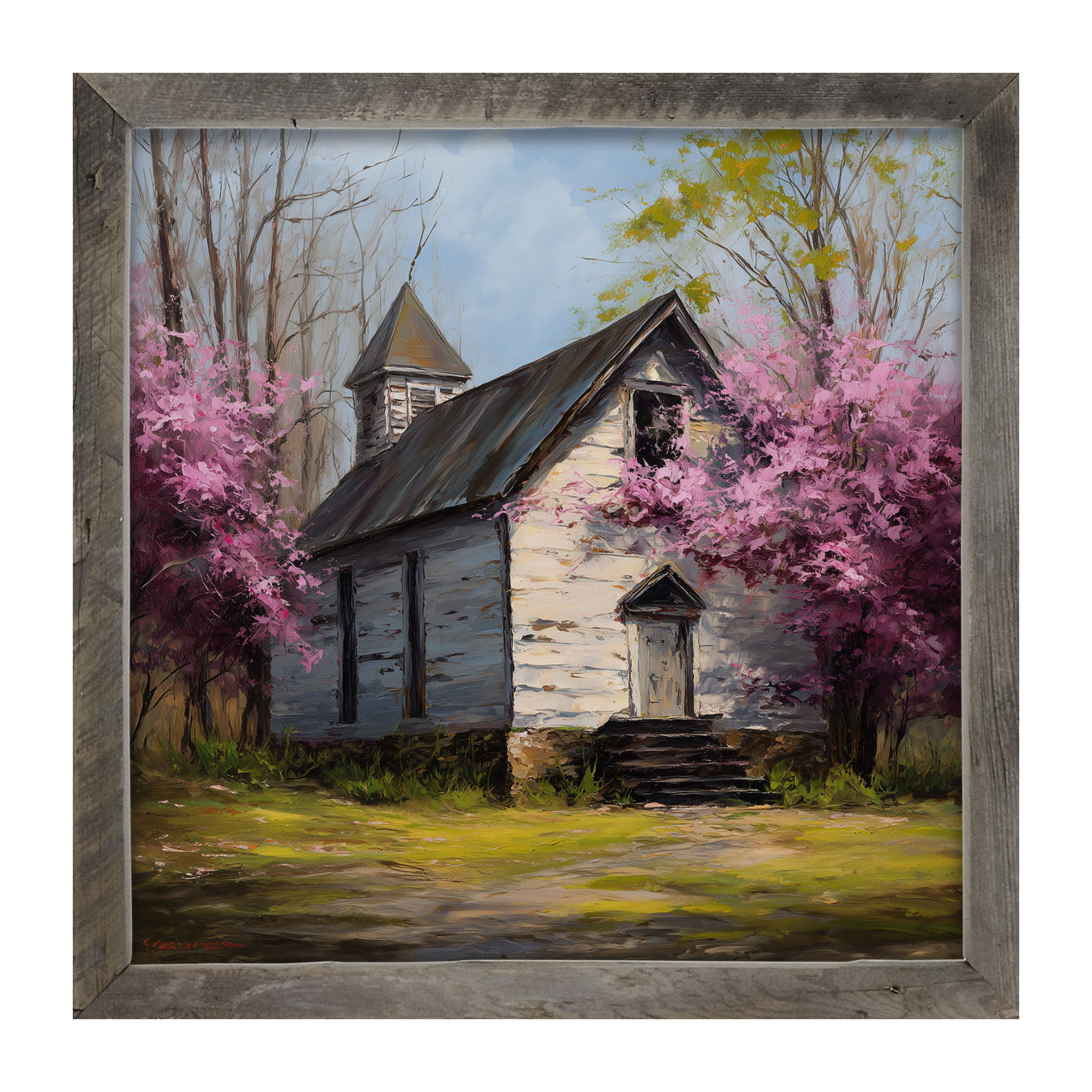 Country Church with Purple Flowering Tree - Framed Art
