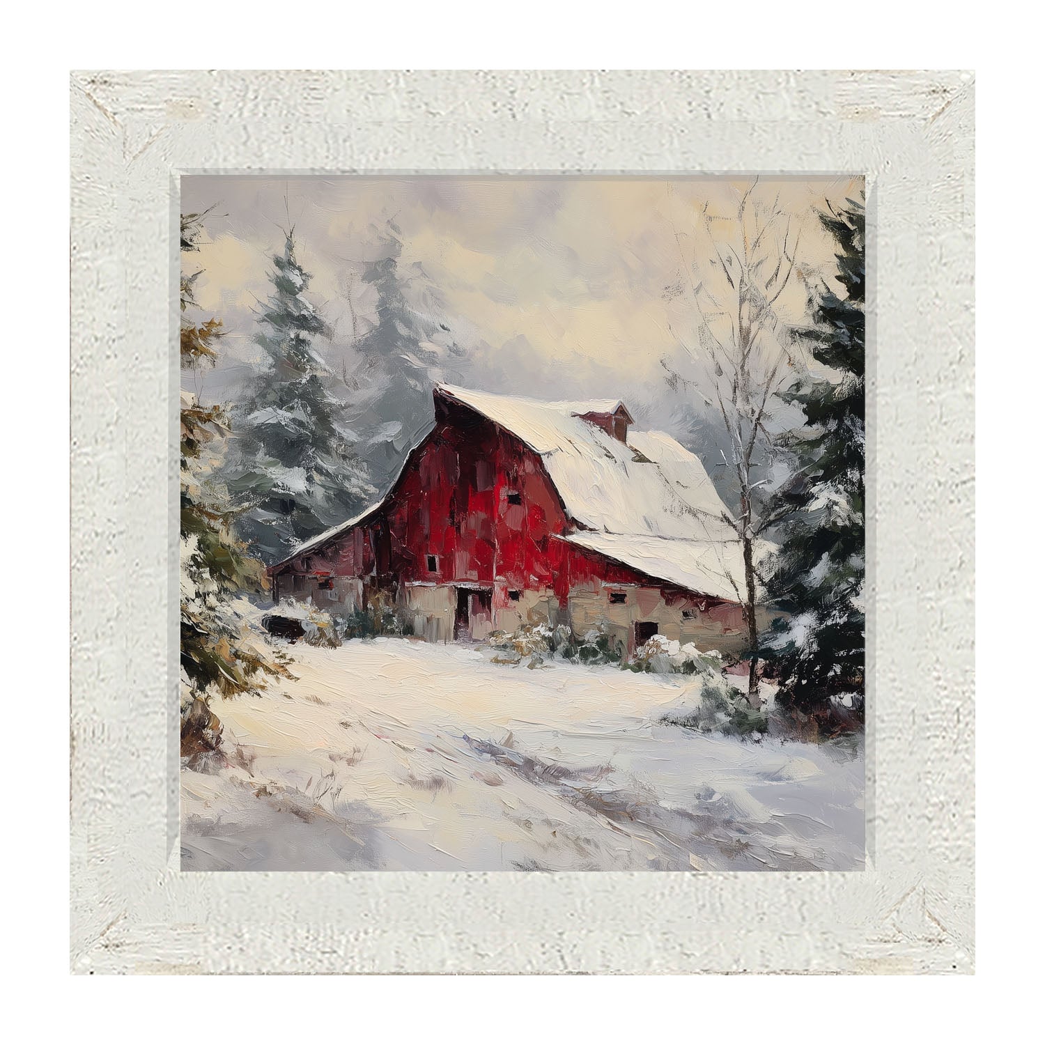 Red Country Barn in Winter - Framed Art
